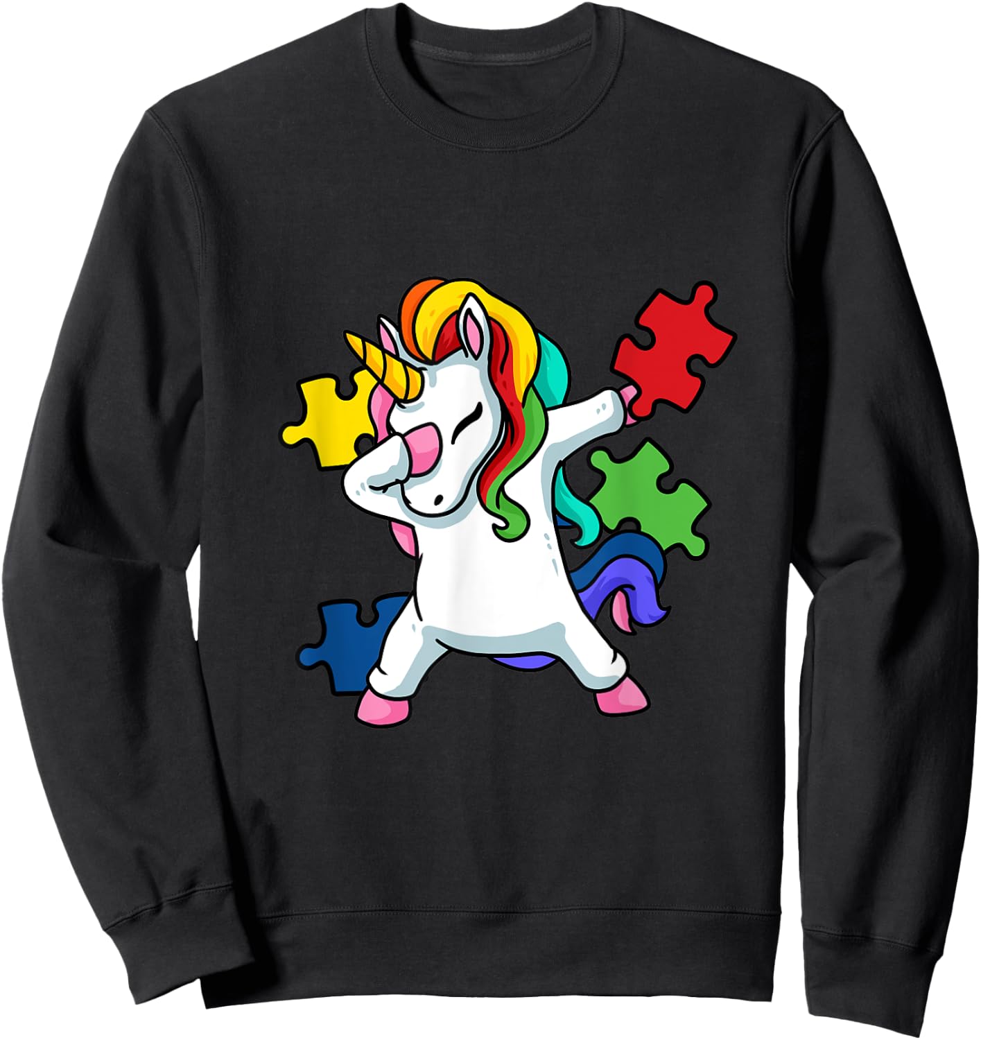 Dabbing Unicorn Puzzle Kids Autism Awareness Month Sweatshirt - Sweatshirt | Black