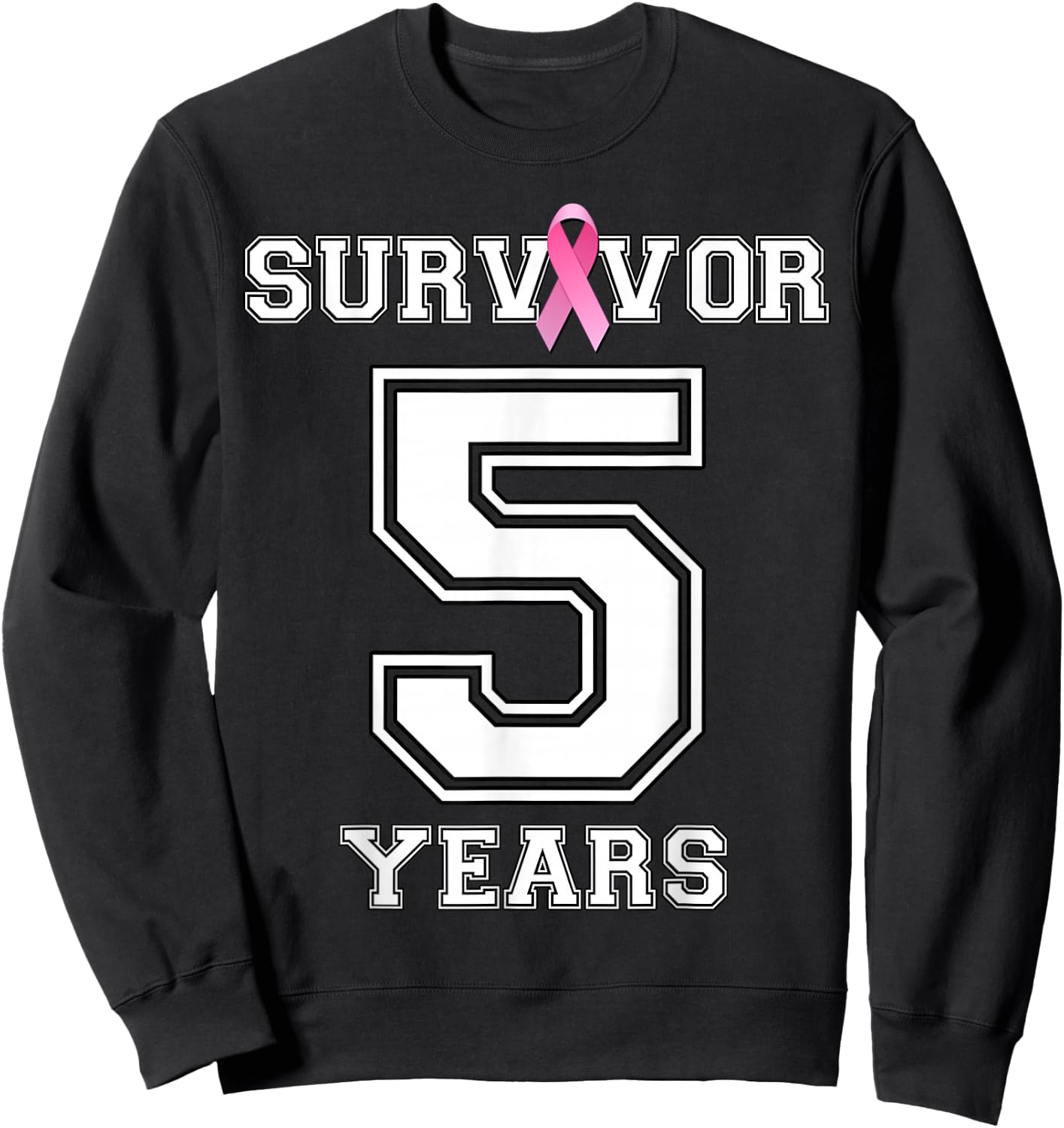 5 Years Breast Cancer Survivor Gifts Pink Ribbon Sweatshirt - Sweatshirt | Black