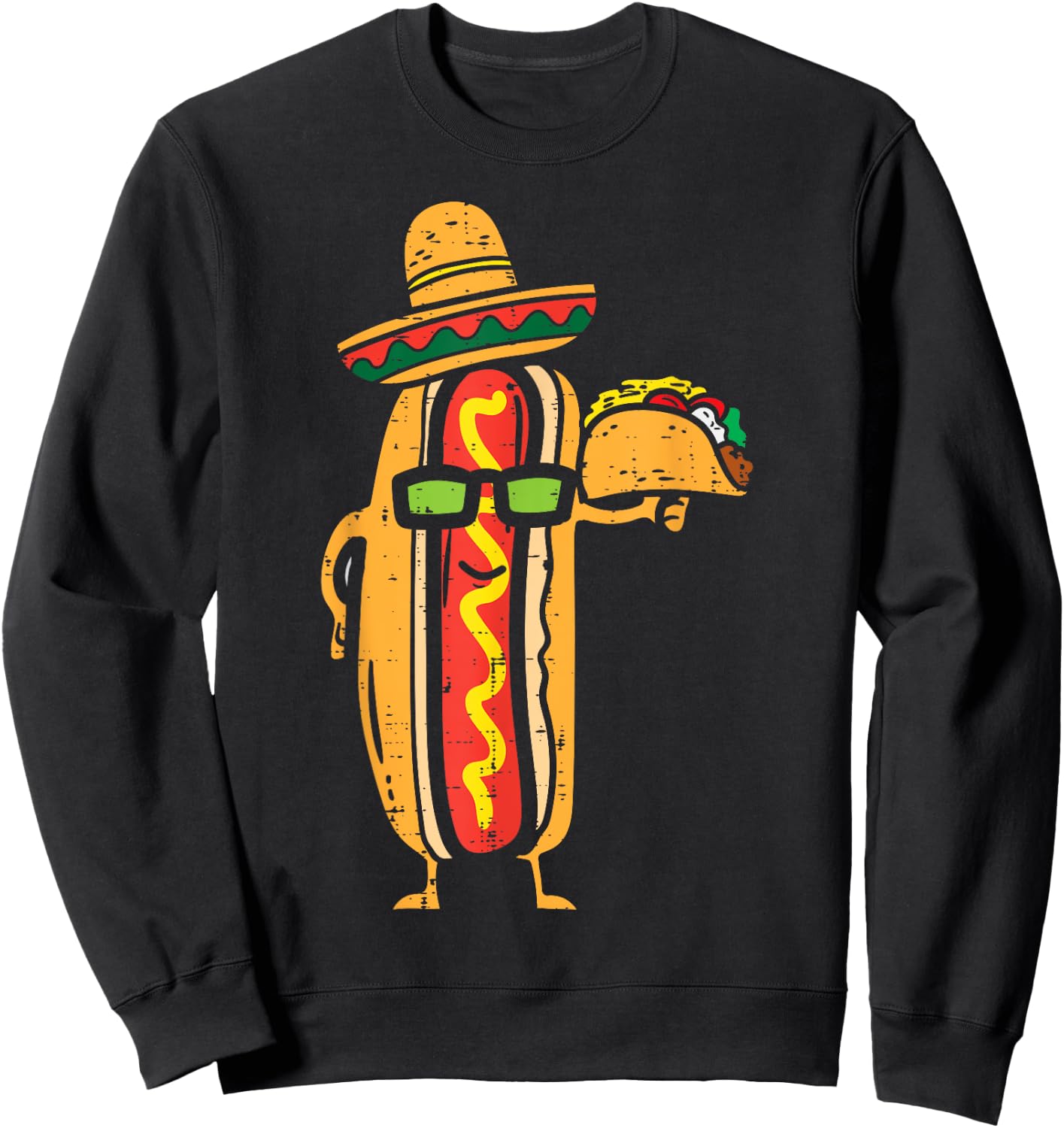 Mexican Hot Dog Holding Taco Funny Cinco De Mayo Food Lover Sweatshirt - Sweatshirt | Black