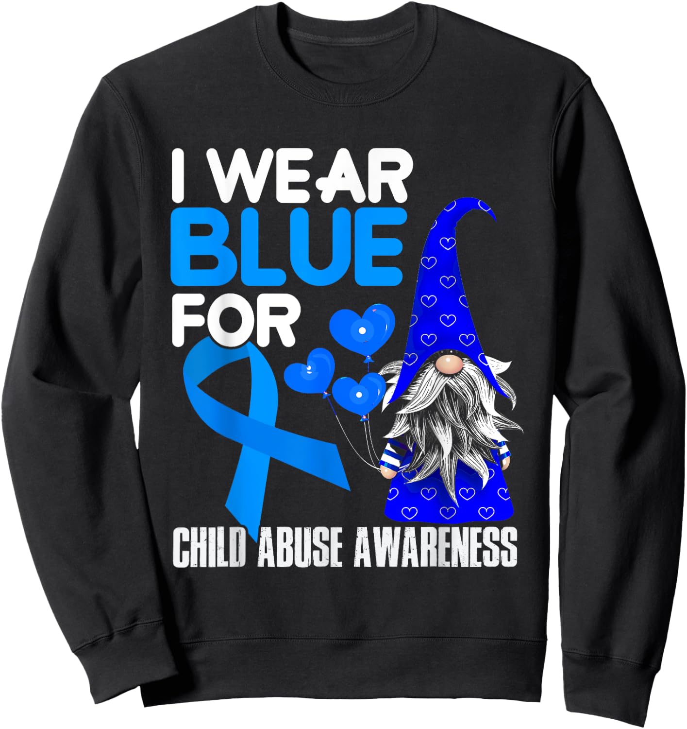 Blue Ribbon For Child Abuse Awareness Prevention Month April Sweatshirt - Sweatshirt | Black