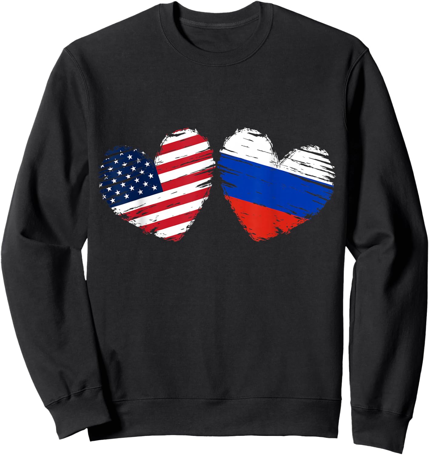USA Russia Flag Heart Valentines Day Russian American Sweatshirt - Sweatshirt | Black