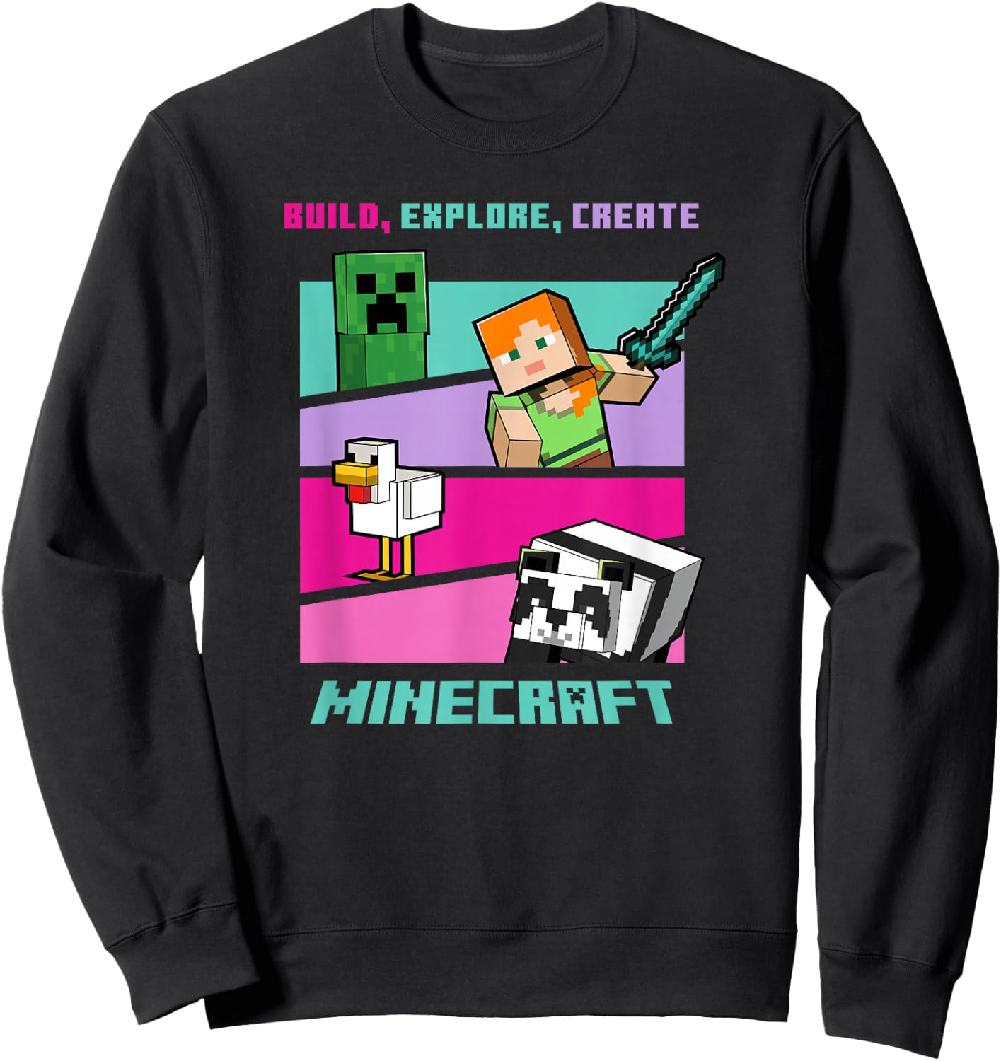 Minecraft Build Explore Create Group Poster Sweatshirt - Sweatshirt | Black