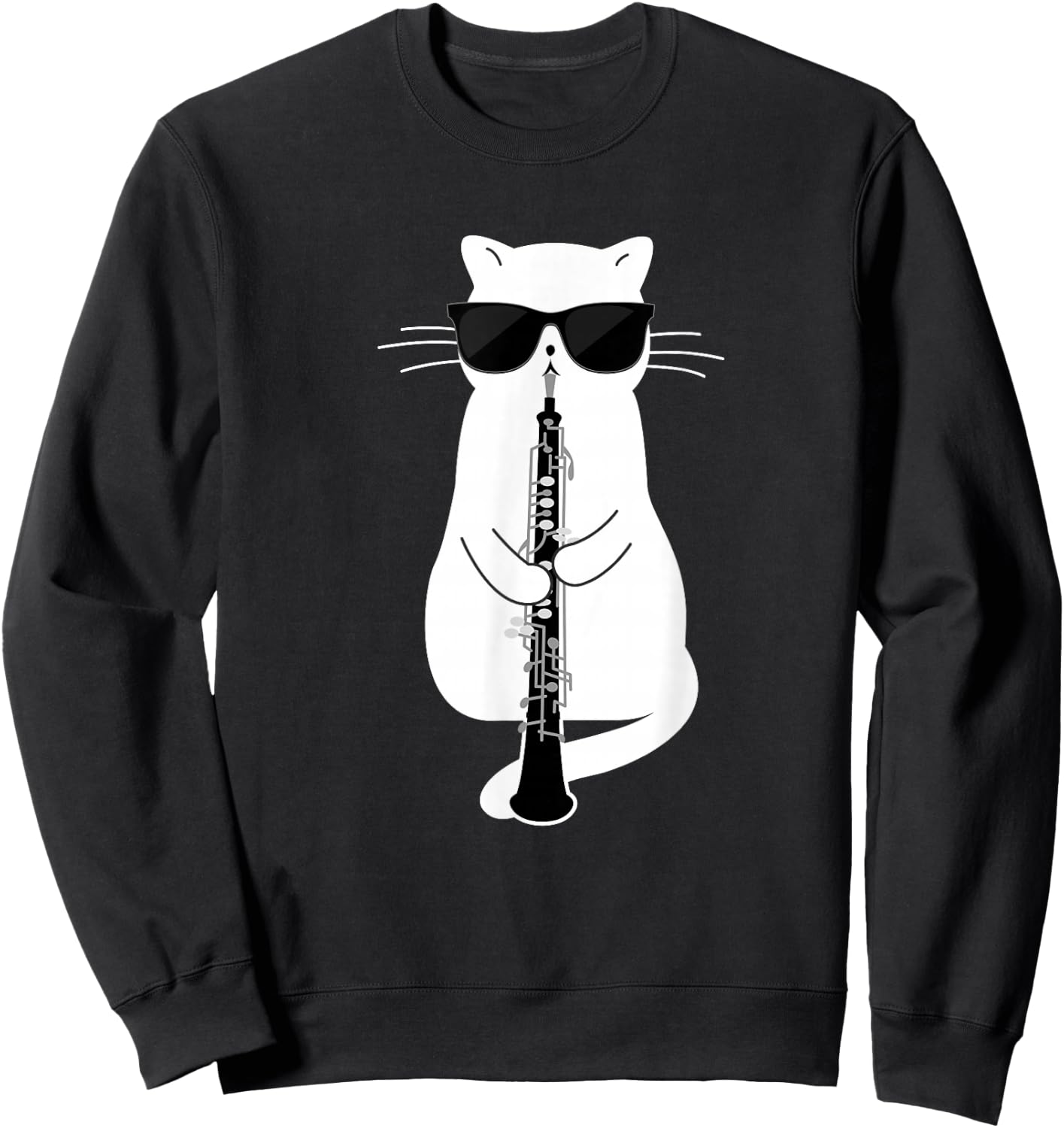 Cat wearing sunglasses playing Oboe Sweatshirt - Sweatshirt | Black
