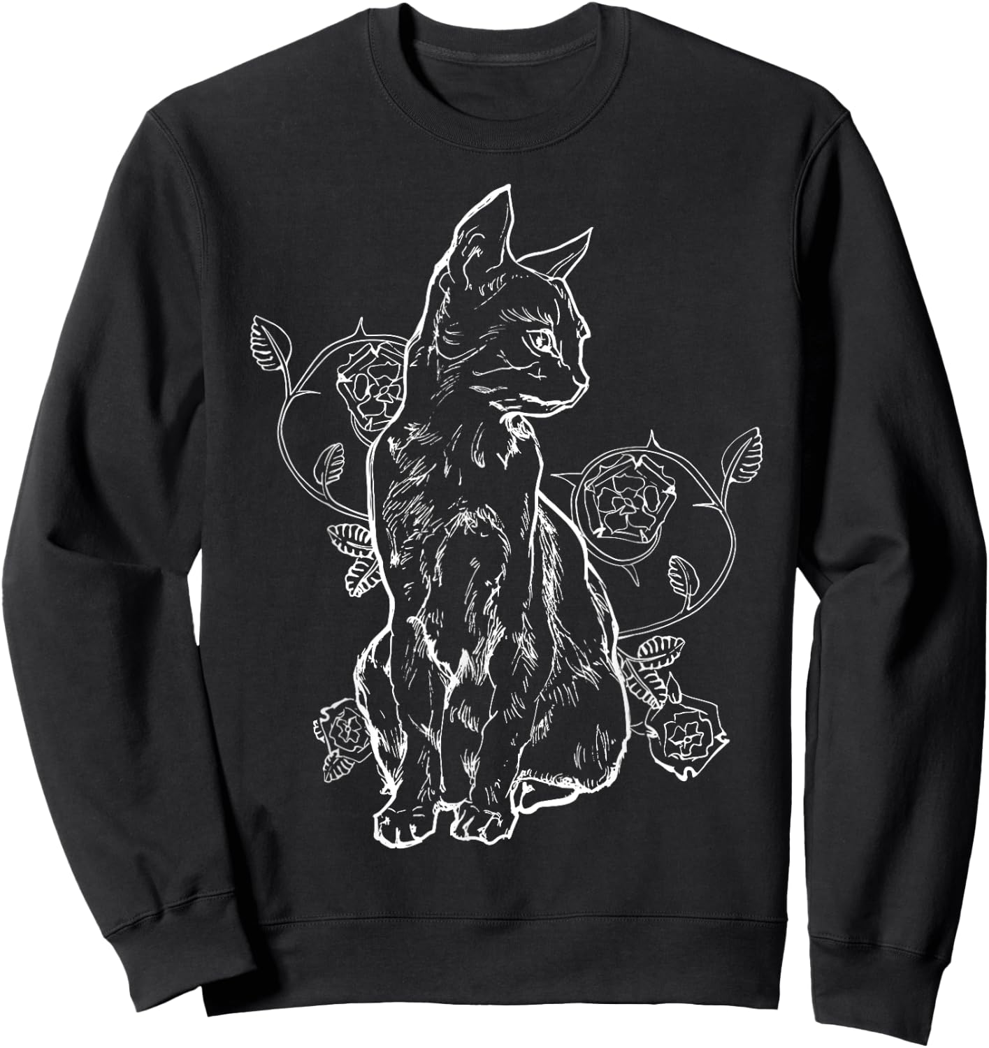 Black Roses Alt Aesthetic Nu Goth Teen Goth Cat Sweatshirt - Sweatshirt | Black