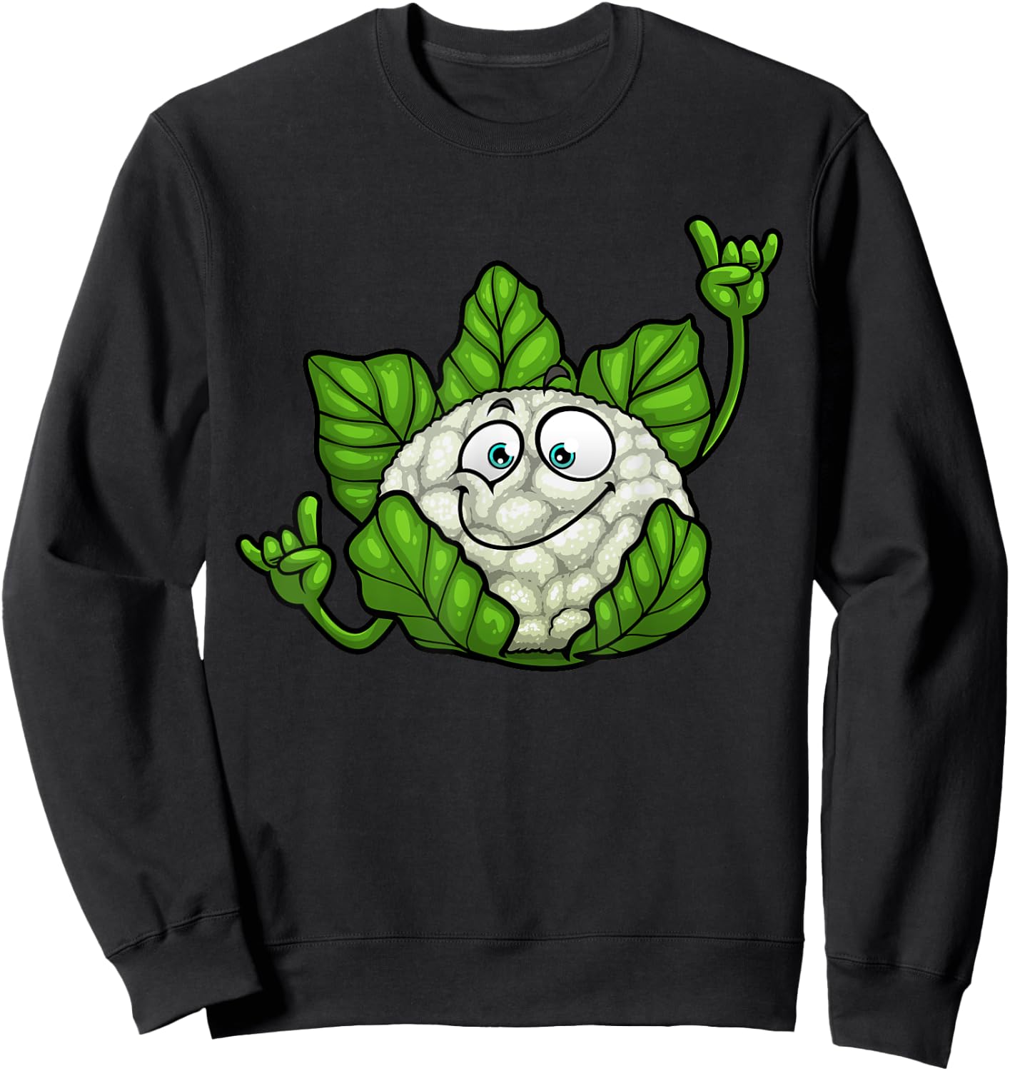 Funny Cauliflower Designs Women Veggie Lover Vegan Sweatshirt - Sweatshirt | Black