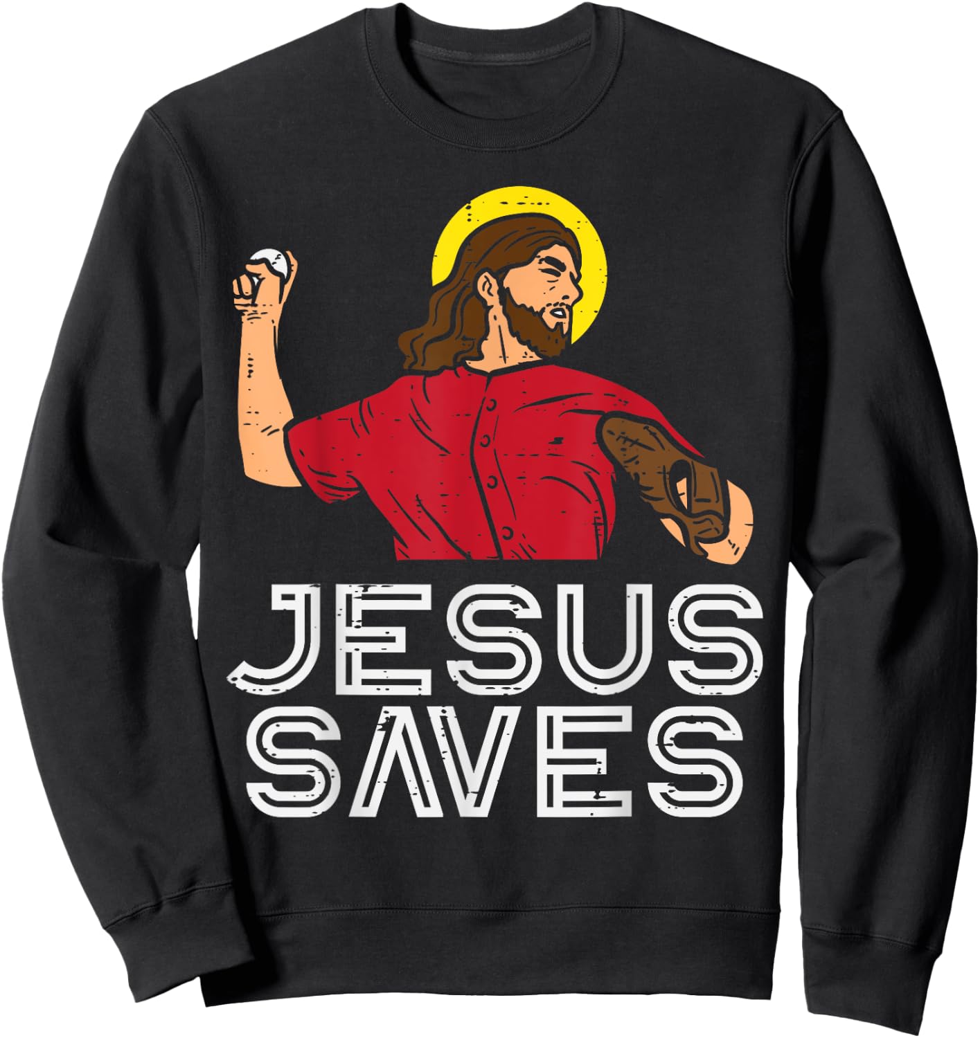 Jesus Saves Baseball God Sports Christian Men Women Kids Sweatshirt - Sweatshirt | Black
