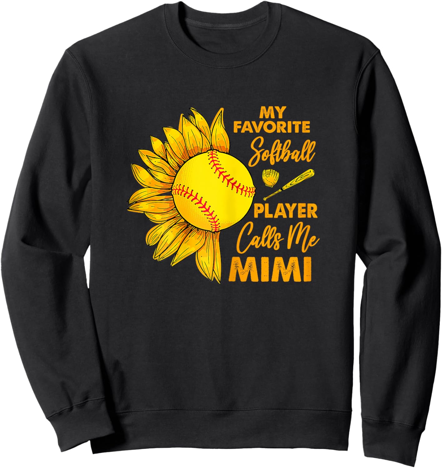 My Favorite Softball Player Calls Me Mimi Sunflower Sweatshirt - Sweatshirt | Black