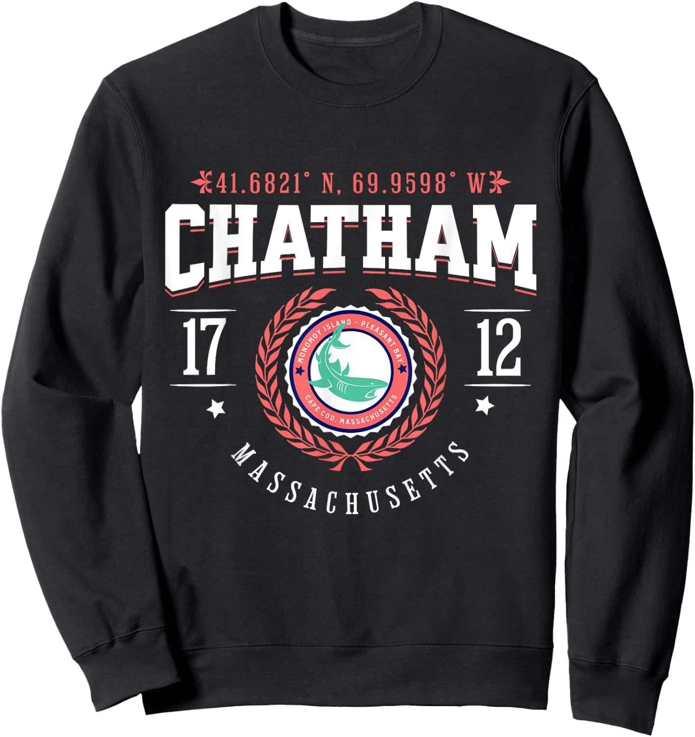 Chatham MA Cape Cod Souvenir Beach Shark Nautical Design Men Women Girls Kids Sweatshirt - Sweatshirt | Black