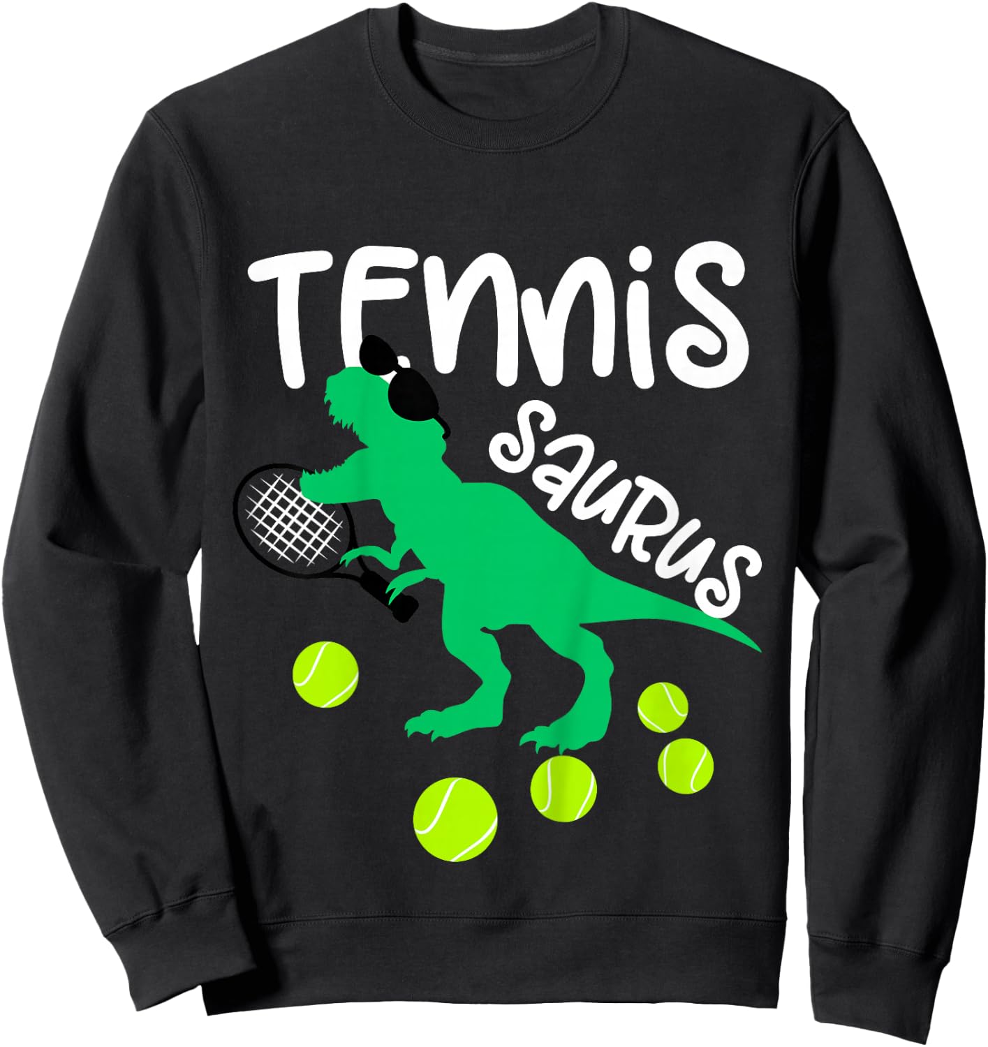 Toddler Tennis Dinosaur for Boys and Girls Funny Sweatshirt - Sweatshirt | Black