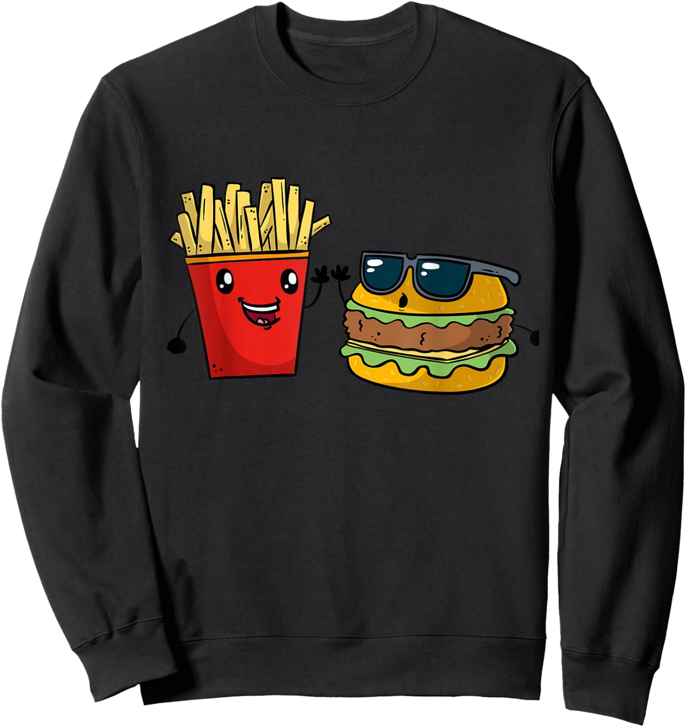 Funny Fast Food Hamburger French Fries Besties Gift Sweatshirt - Sweatshirt | Black
