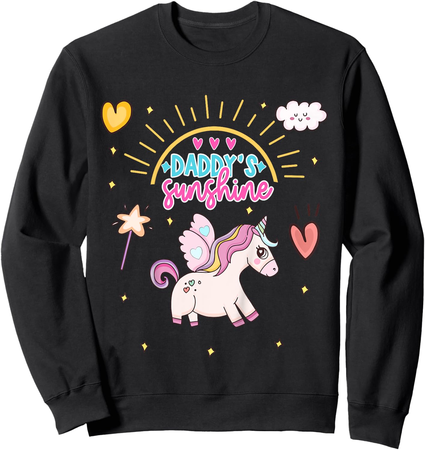 Unicorn with Wings Daddy's Sunshine Daddy's Favorite Sweatshirt - Sweatshirt | Black