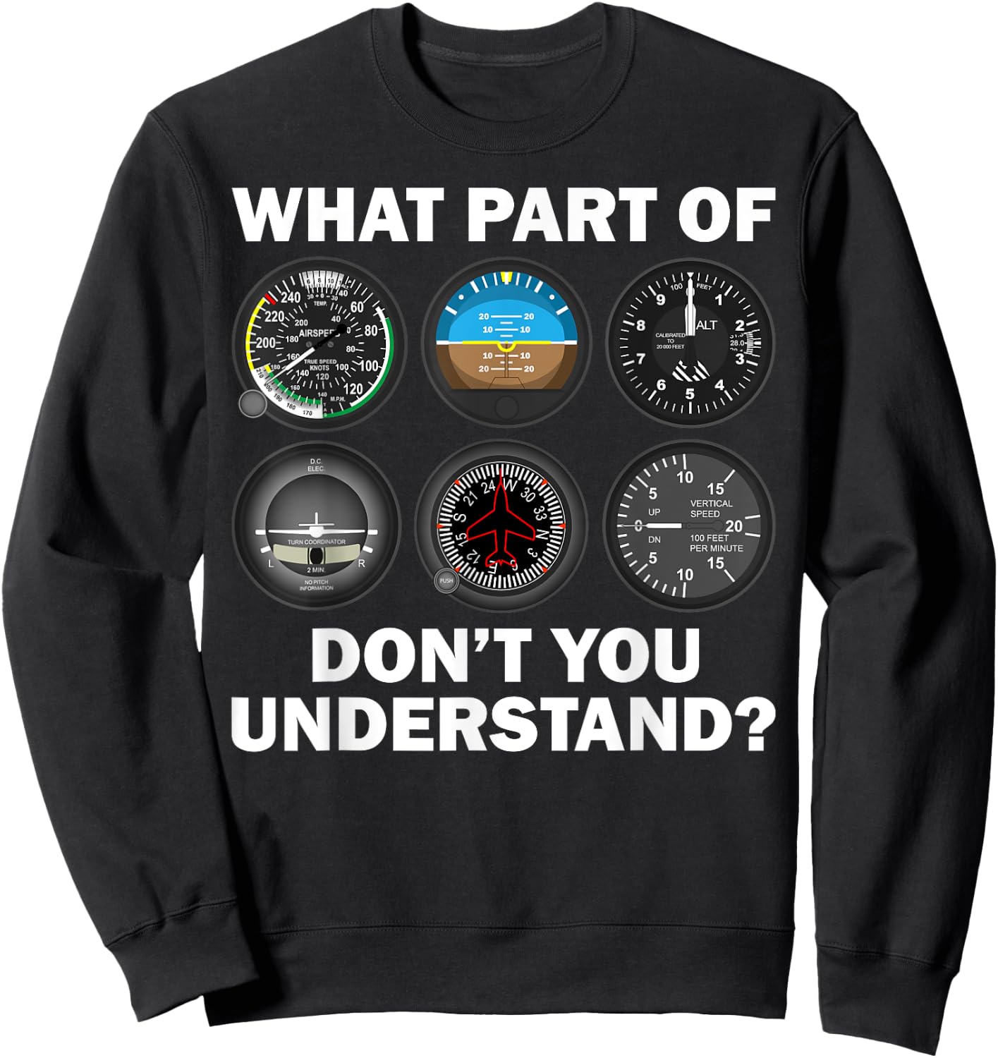 Funny Pilot Art Men Women Aviation Airline Pilot Instruments Small Sweatshirt - Sweatshirt | Black
