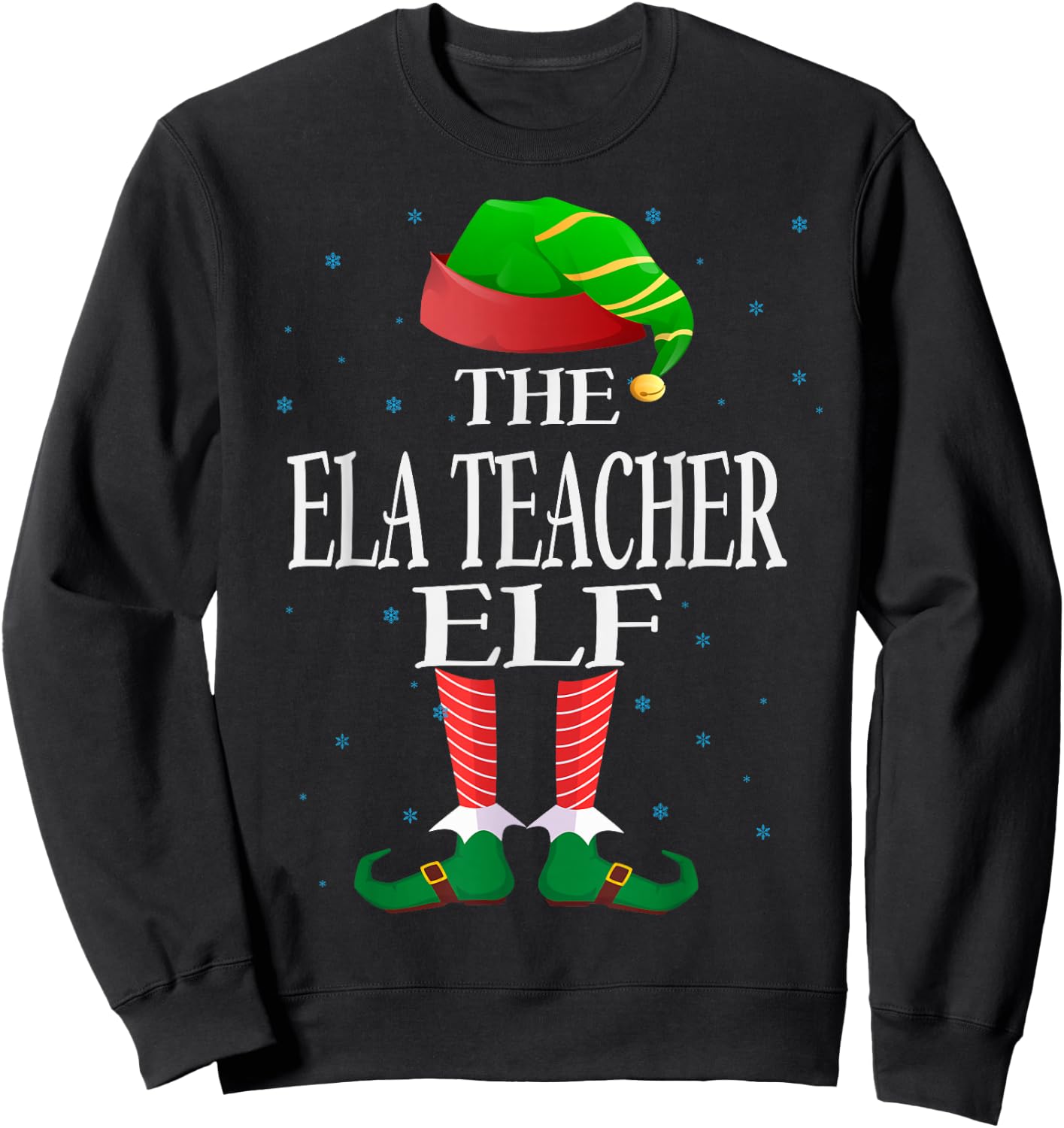 ELA Teacher Elf Funny Matching Pajama Group Christmas Sweatshirt - Sweatshirt | Black