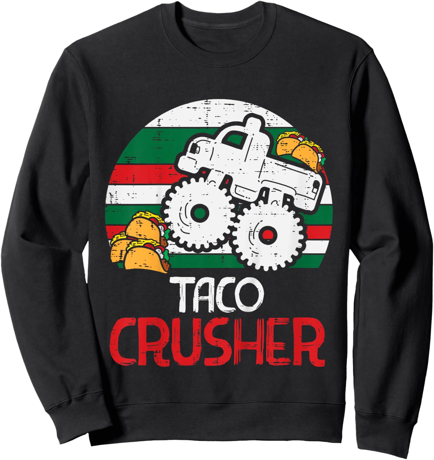 Kids Taco Crusher Monster Truck Toddler Boys Cinco De Mayo Kids Sweatshirt - Sweatshirt | Black