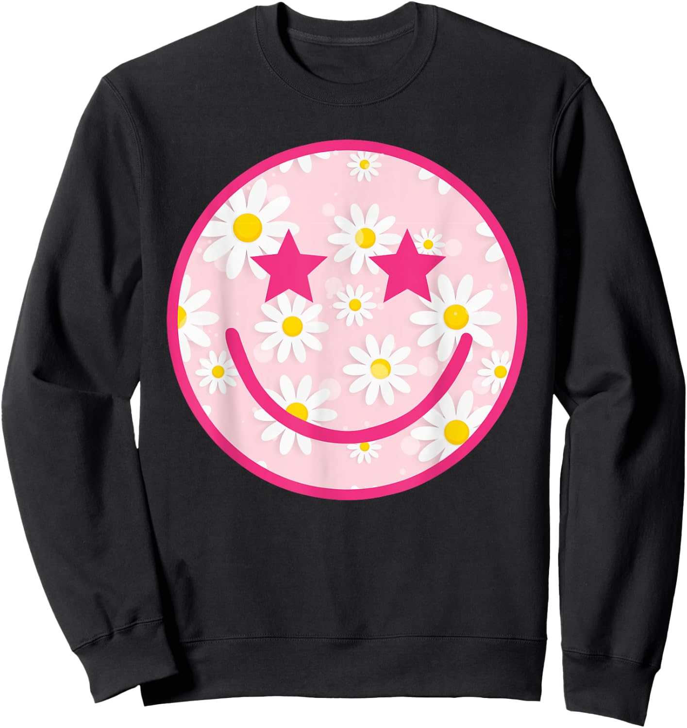 Funny Pink Happy Face Daisy Flower Smile Face Trendy Sweatshirt - Sweatshirt | Black