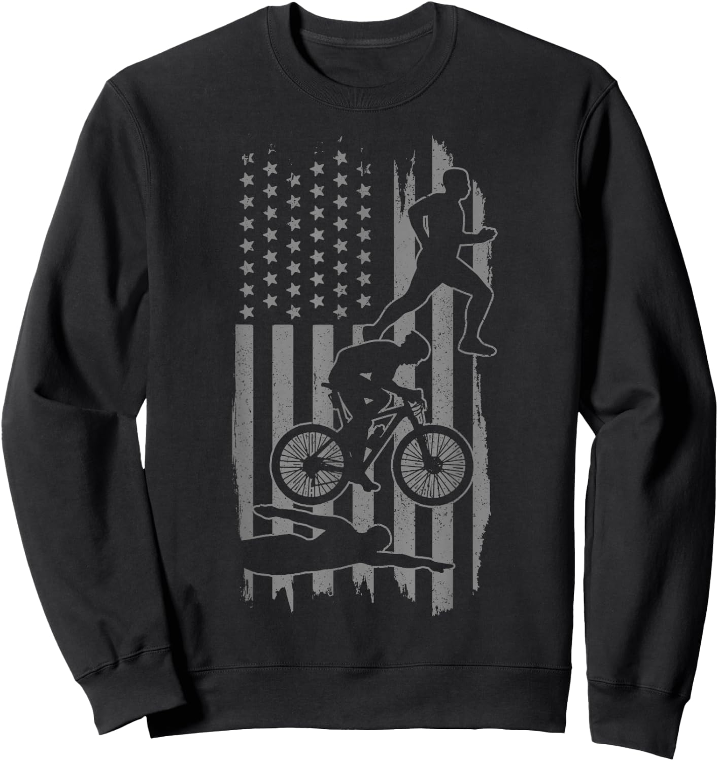 Triathlon US Flag Swim Bike Run Sport Patriotic Triathlete Sweatshirt - Sweatshirt | Black