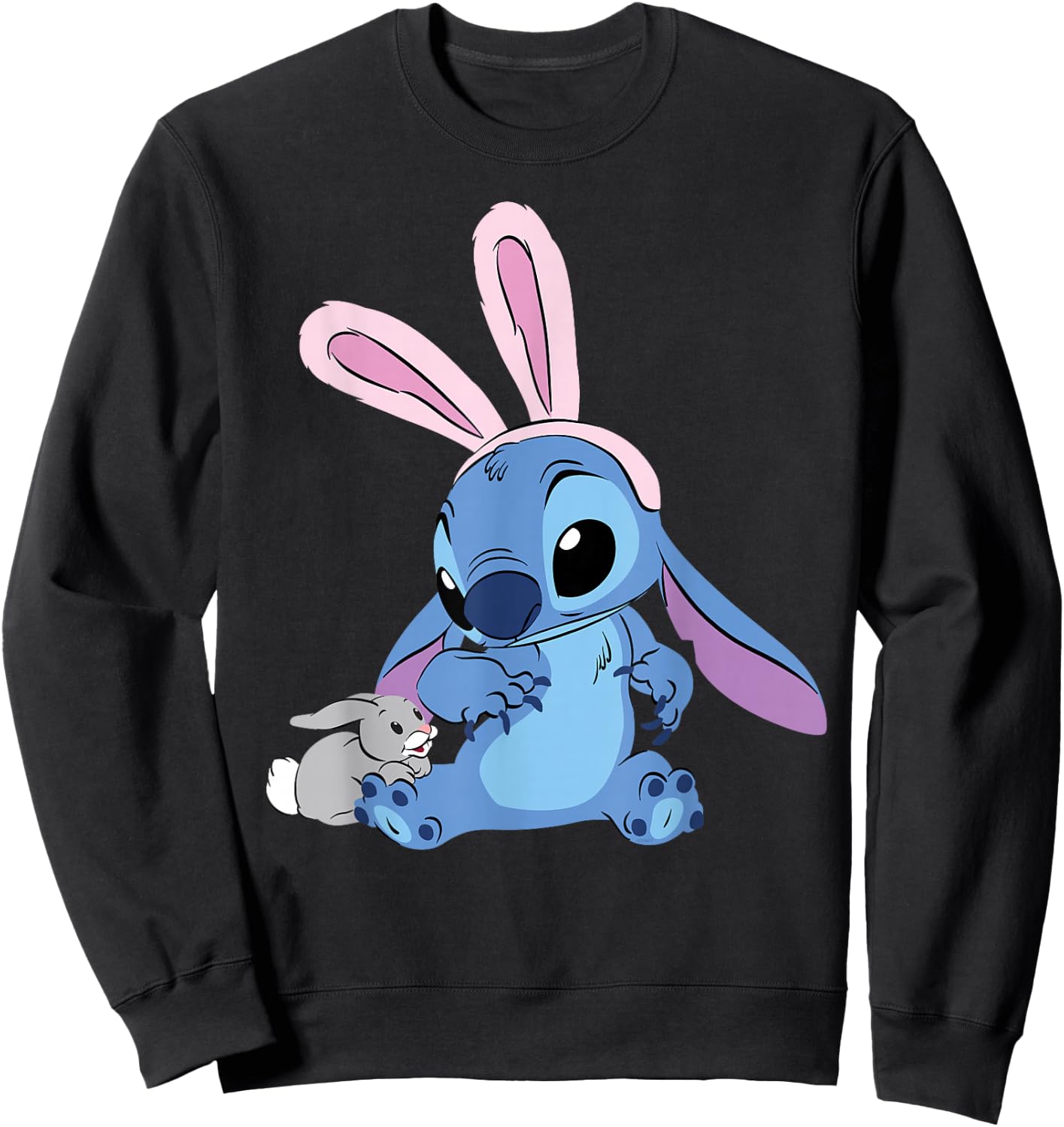 Disney Stitch in Easter Bunny Costume with Cute Fuzzy Friend Sweatshirt - Sweatshirt | Black