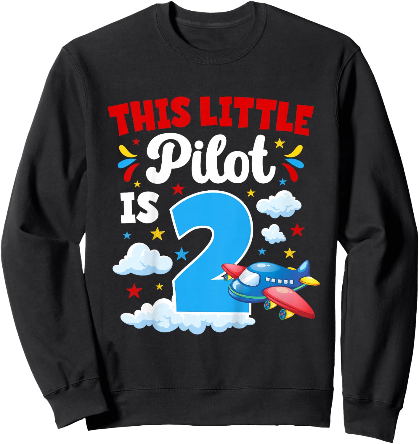 2nd Airplane Birthday Party Two Year Old Pilot Birthday Sweatshirt - Sweatshirt | Black