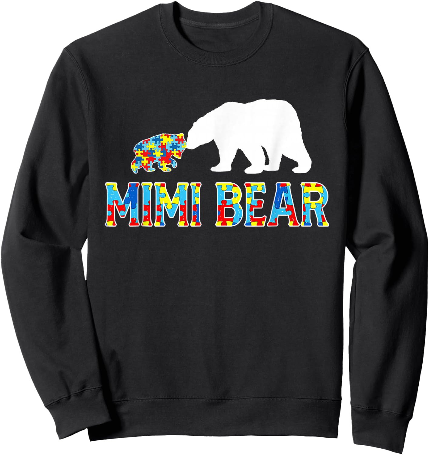 Autism Awareness Mimi Bear Puzzle Support Autistic Adults Sweatshirt - Sweatshirt | Black