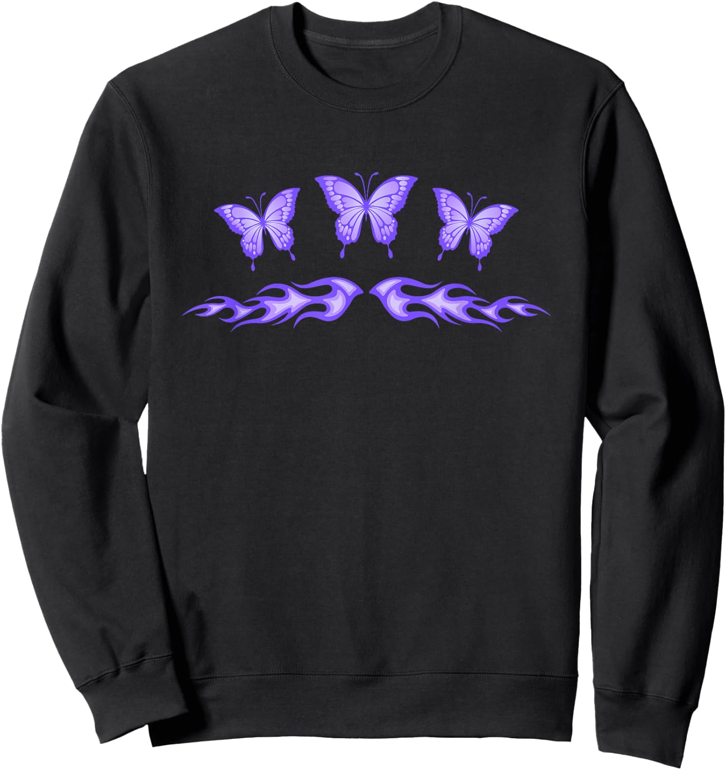 Fairycore Purple Butterfly Tattoo Flames y2k Egirl Aesthetic Sweatshirt - Sweatshirt | Black