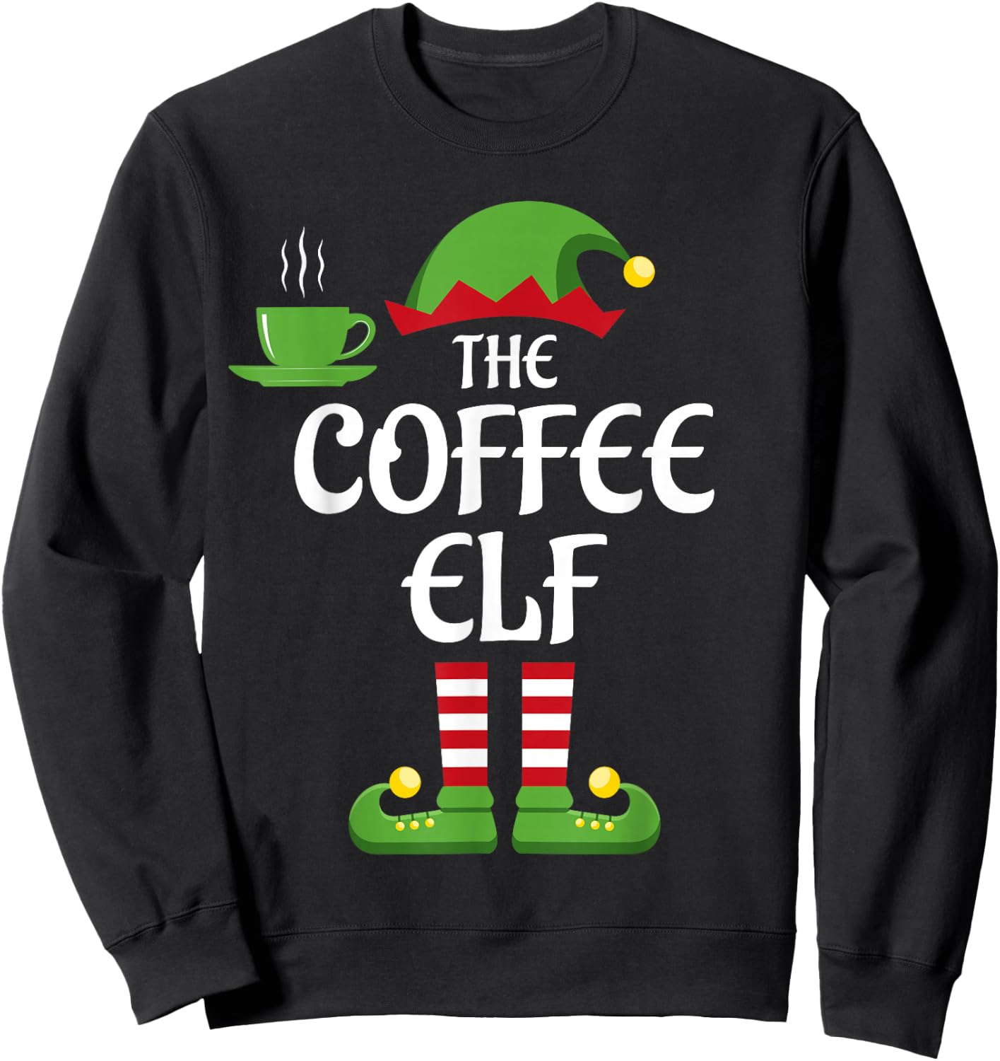 Coffee Elf Family Matching Group Christmas Sweatshirt - Sweatshirt | Black