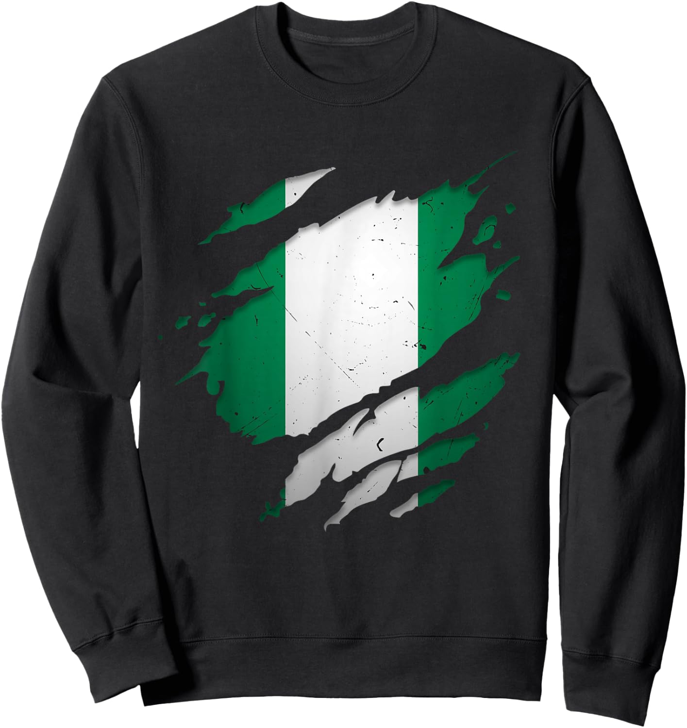 Proud Nigerian Design | Torn Ripped Nigeria Flag Sweatshirt - Sweatshirt | Black