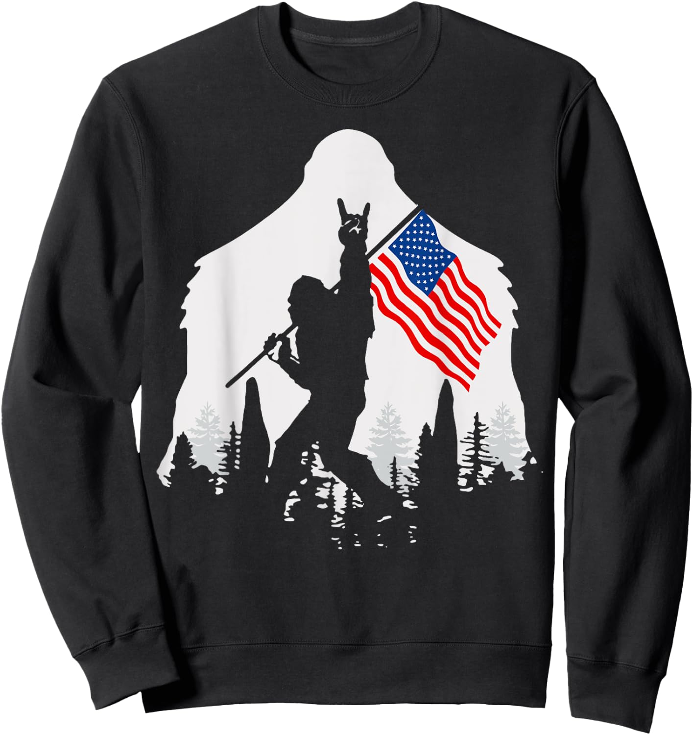 4th of July Shirt Bigfoot Sasquatch USA American Flag Sweatshirt - Sweatshirt | Black