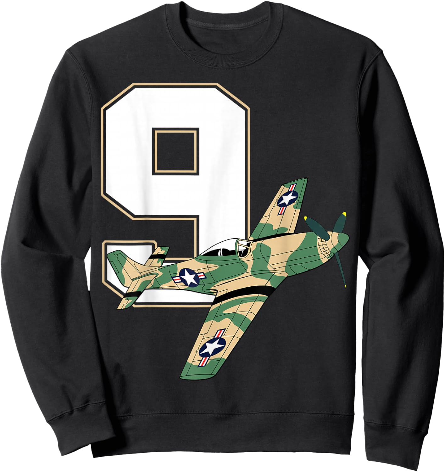 9th Birthday Military Plane Aircraft Fighter 9 Year Old Boys Sweatshirt - Sweatshirt | Black