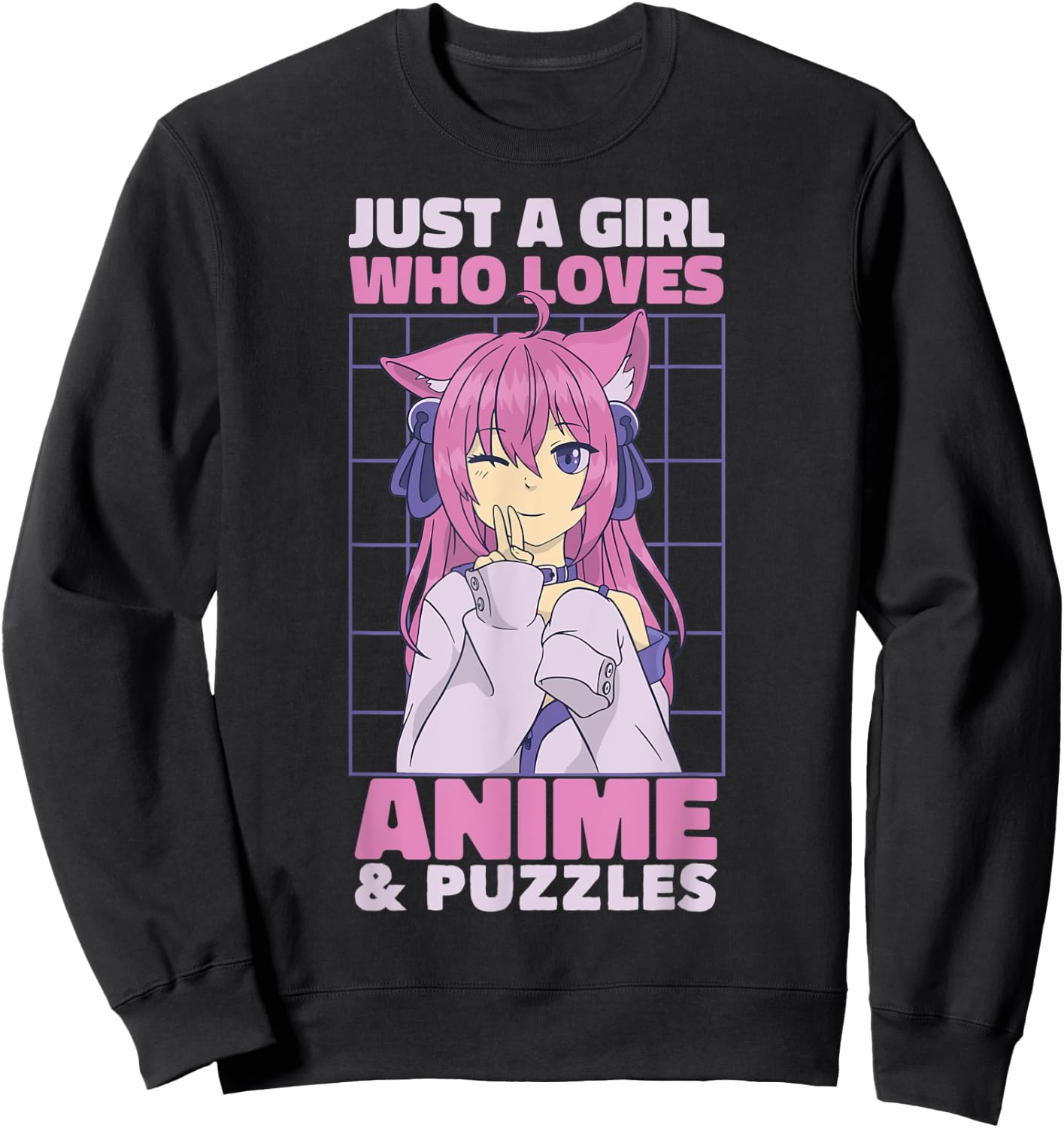 Just A Girl Who Loves Anime | Cute Anime and Puzzles Sweatshirt - Sweatshirt | Black