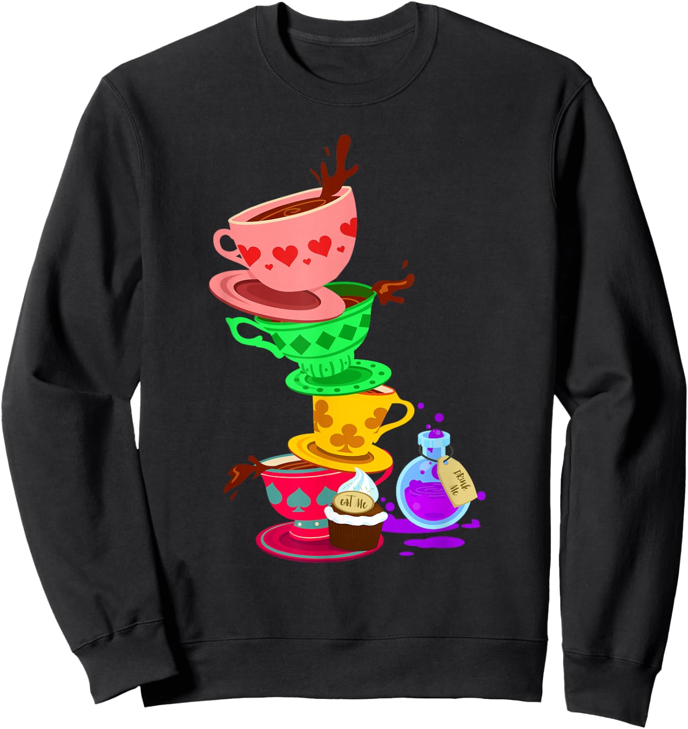 Tea Cups Alice Tea Party Wonderland Card Sweatshirt - Sweatshirt | Black