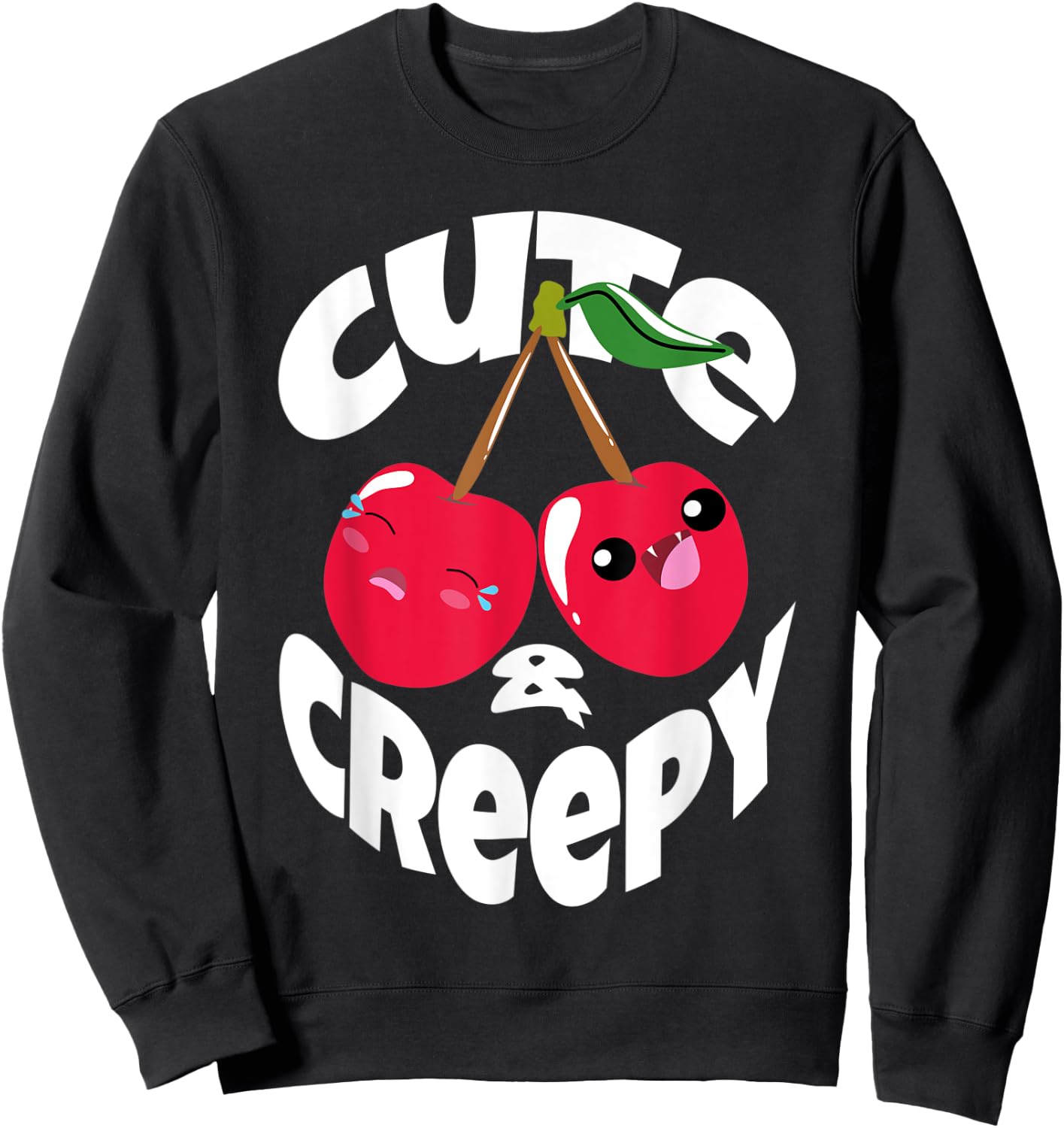Cute and Creepy Kawaii Kids Shirt Vampire Cherry Halloween Sweatshirt - Sweatshirt | Black