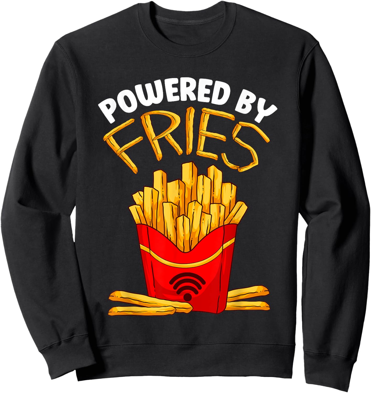 Powered By Fries Funny French Fry Fitness Trainer Gym Carbs Sweatshirt - Sweatshirt | Black
