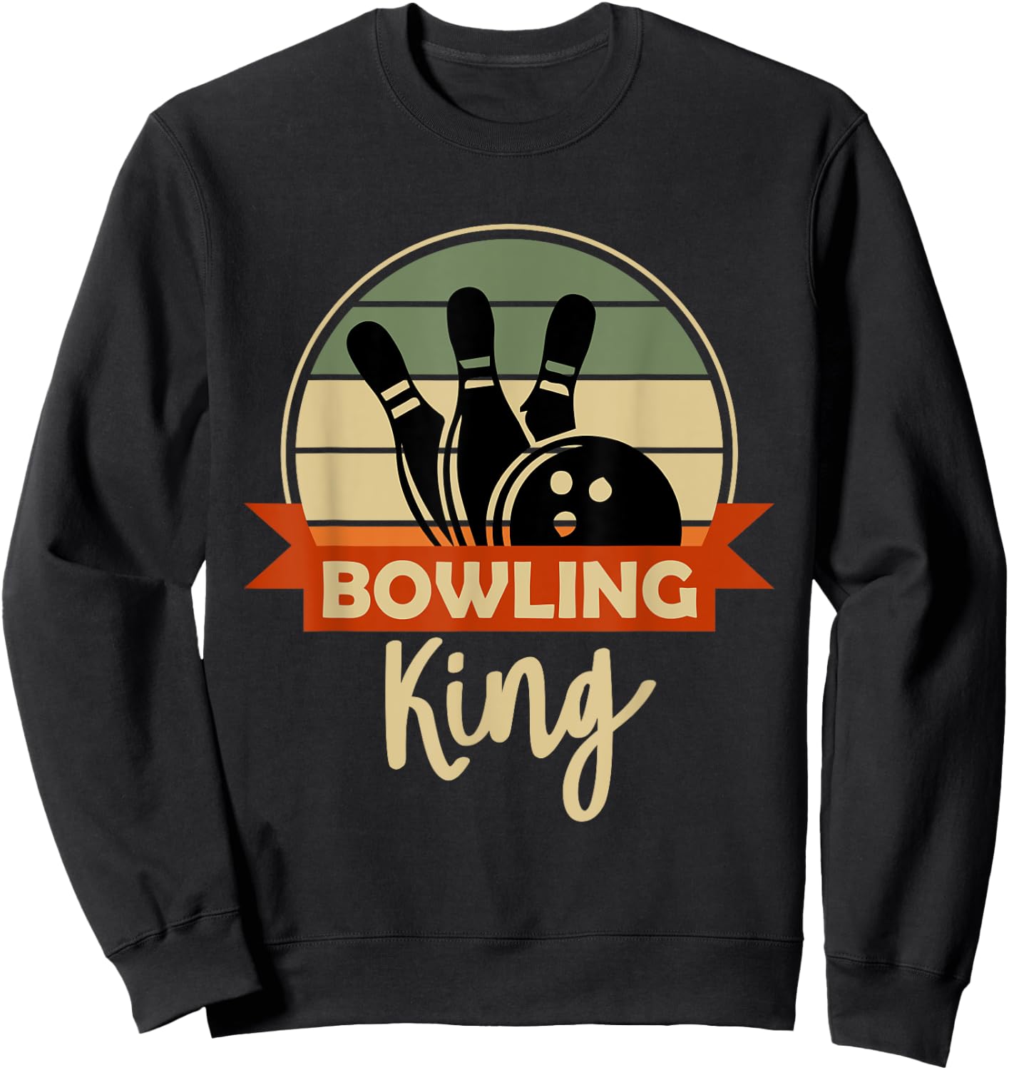 Bowling King Funny Bowling Ball Motif Bowler Sweatshirt - Sweatshirt | Black