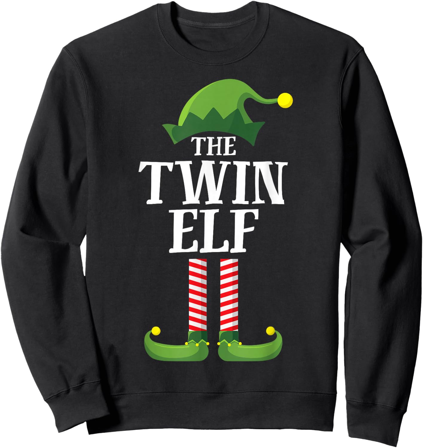 Twin Elf Matching Family Group Funny Christmas Party Pyjamas Sweatshirt - Sweatshirt | Black