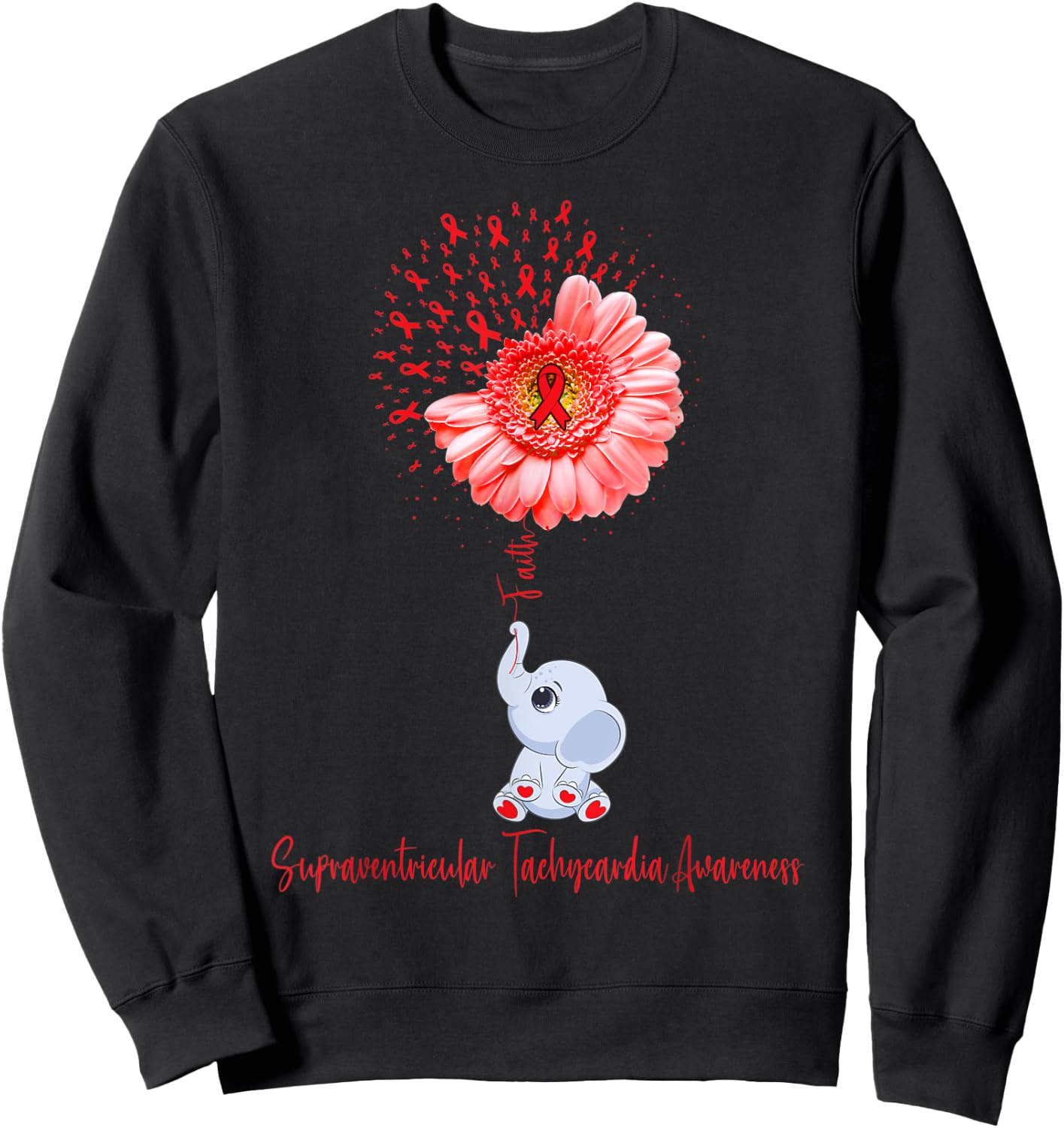 Supraventricular Tachycardia Awareness Faith Elephant Sweatshirt - Sweatshirt | Black