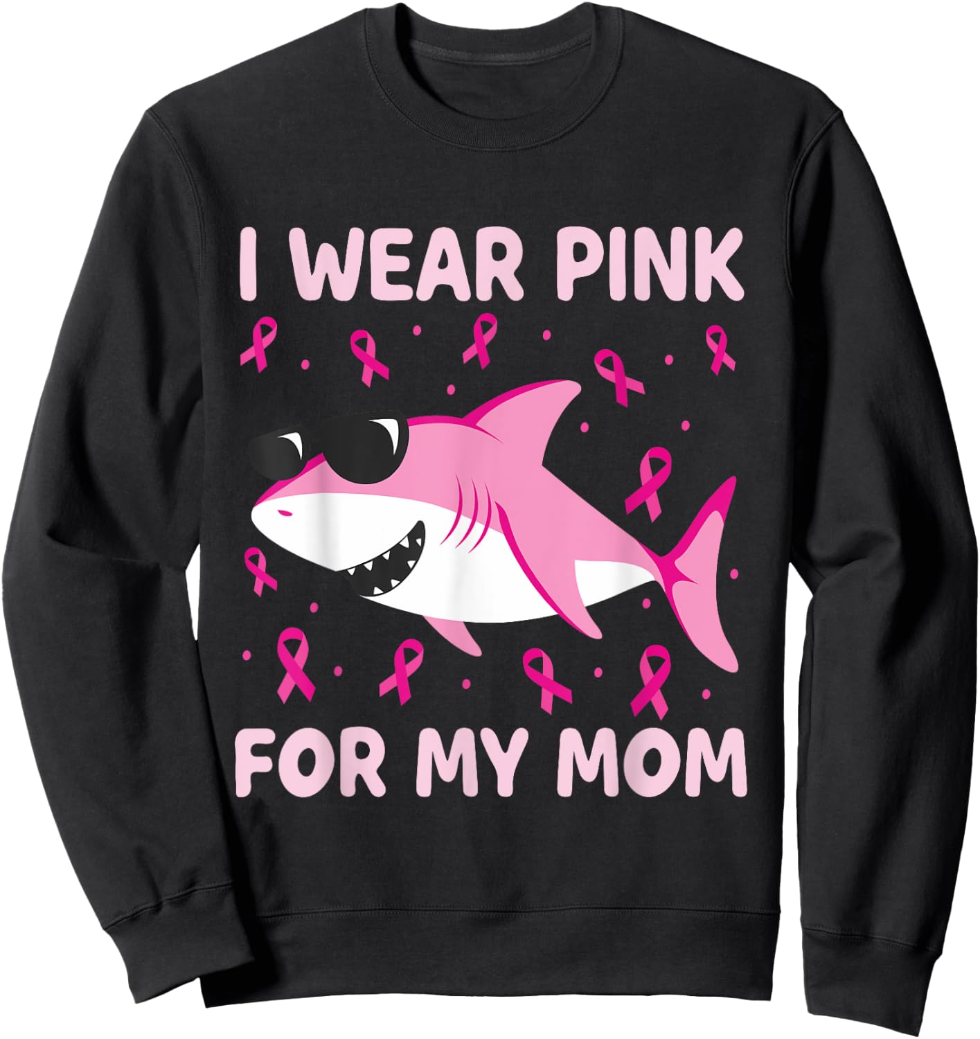 Shark I Wear Pink For My Mom Breast Cancer Kids Boys Sweatshirt - Sweatshirt | Black