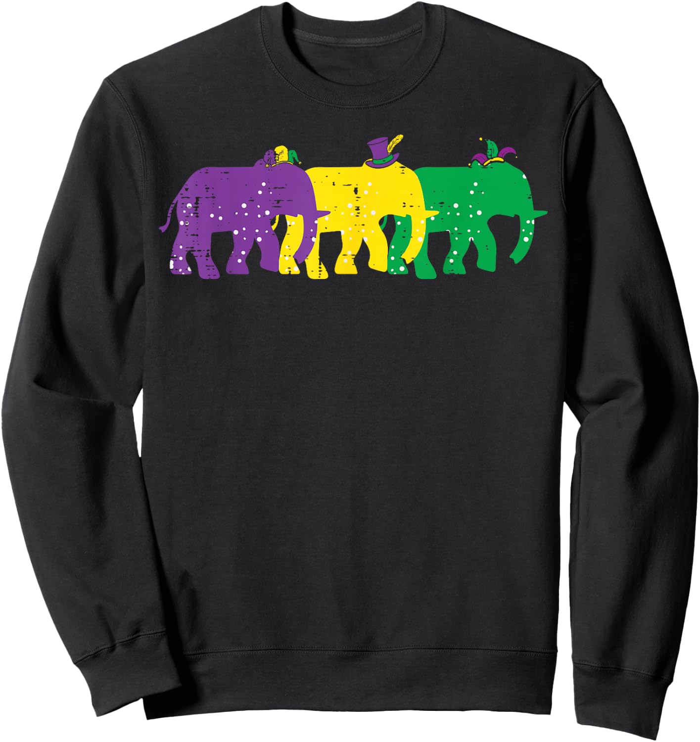 Elephants Purple Yellow Louisiana Mardi Gras Women Men Kids Sweatshirt - Sweatshirt | Black