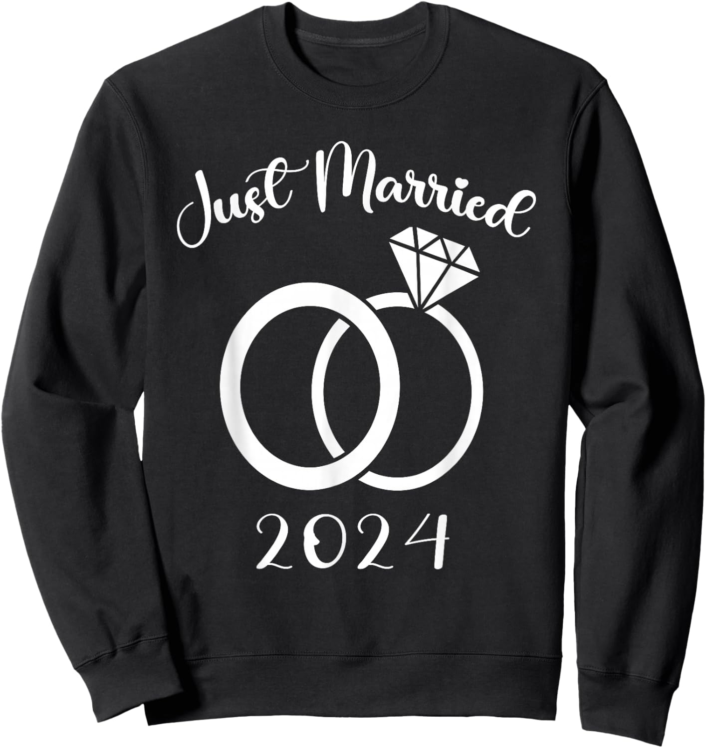 Just Married 2024 Wedding Rings Matching Couple Newlyweds Sweatshirt - Sweatshirt | Black
