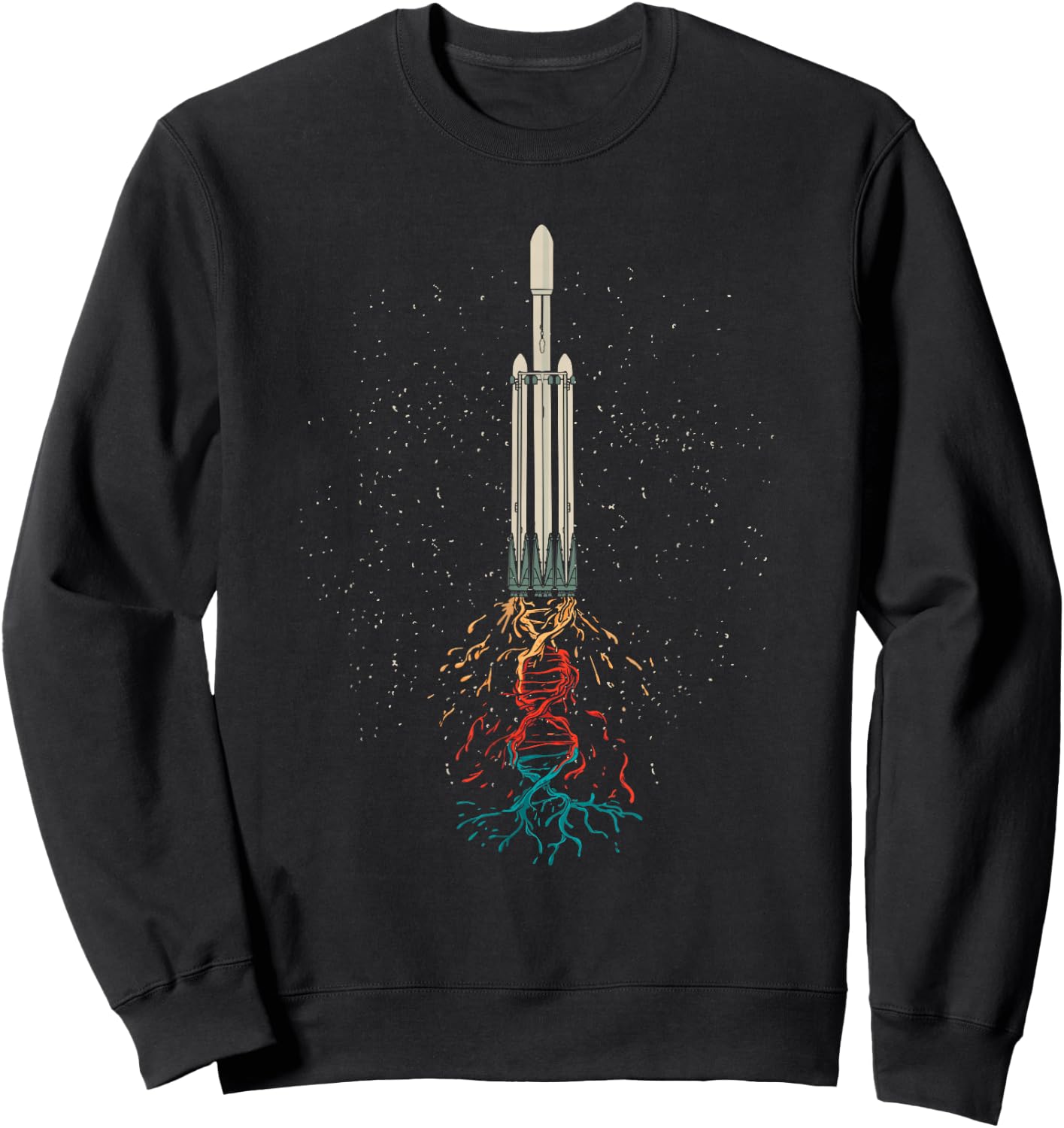 Space Rocket With DNA Helix Structure Flames Graphic Sweatshirt - Sweatshirt | Black