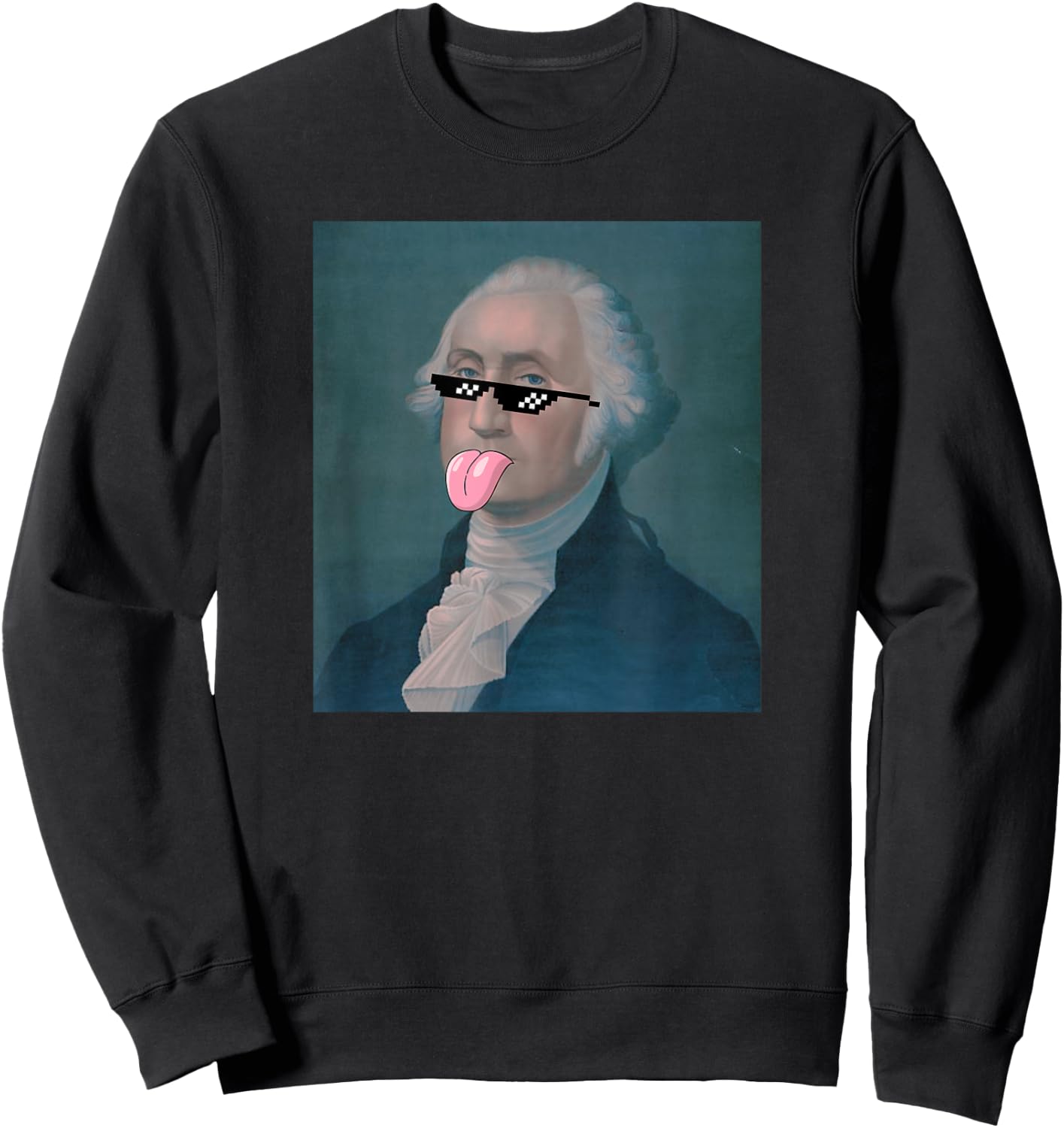 Funny George Sticking Tongue Out and Wearing Glasses Sweatshirt - Sweatshirt | Black