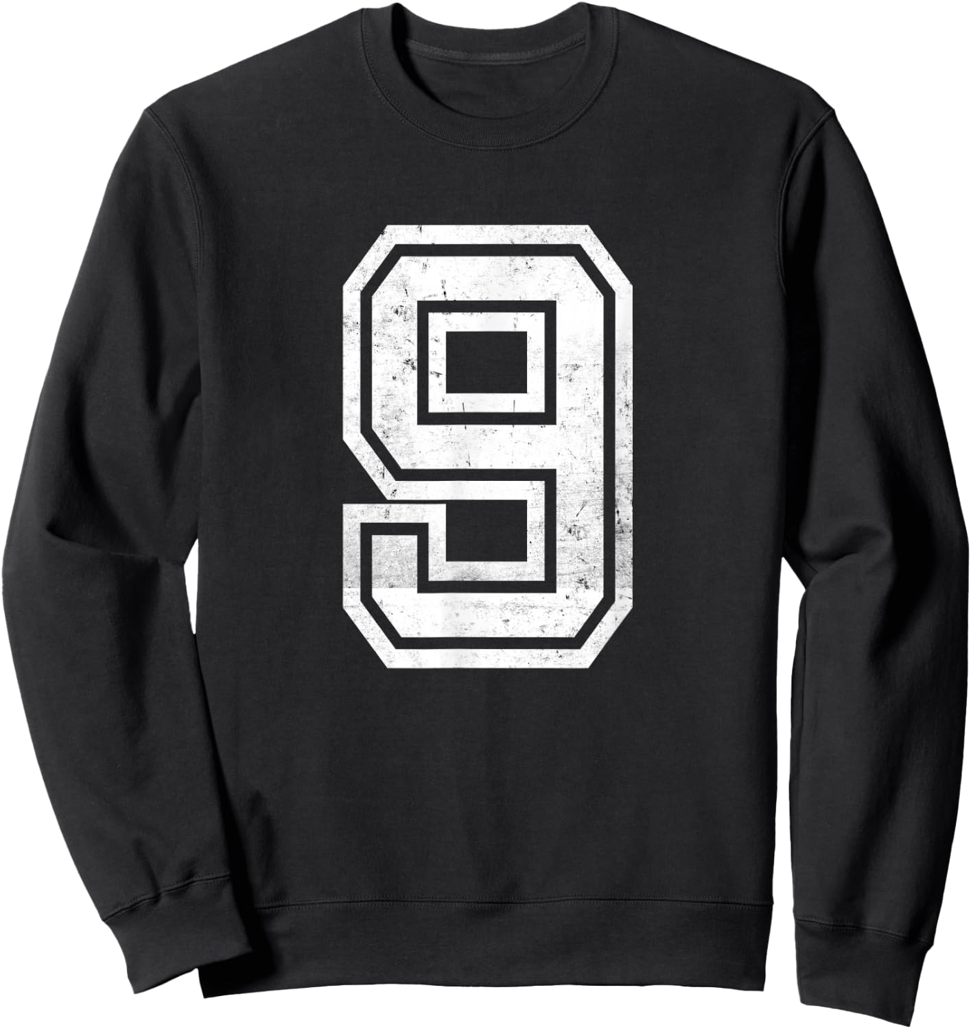 Number #9 Sports White Distressed Number Sweatshirt - Sweatshirt | Black