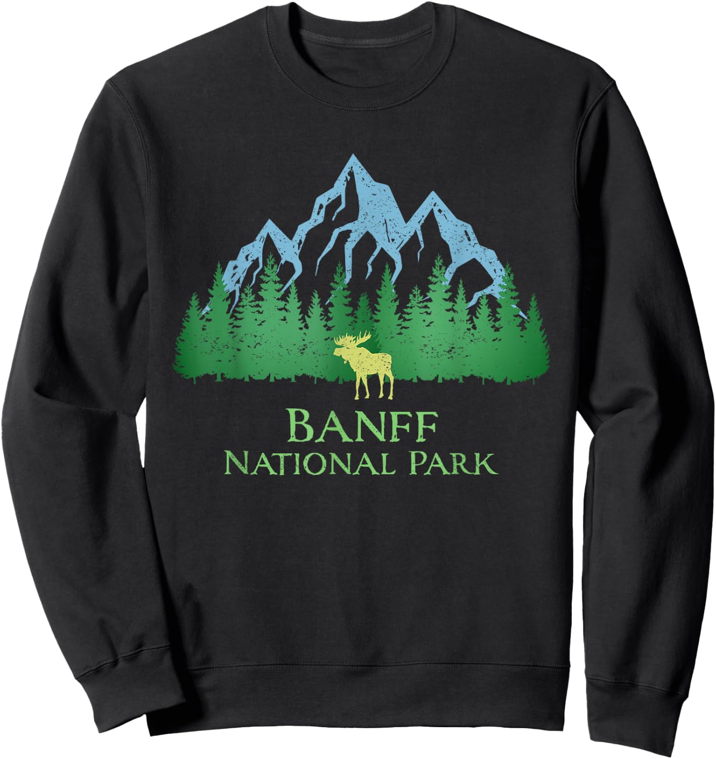 Banff National Park Alberta Canada Moose Trees Vintage Look Sweatshirt - Sweatshirt | Black