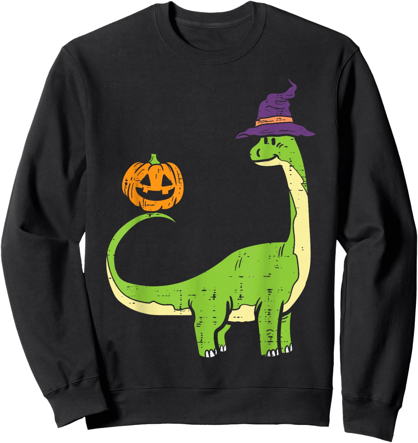Brachiosaurus Witch Pumpkin Halloween Dinosaur Brontosaurus Sweatshirt - Sweatshirt | Black