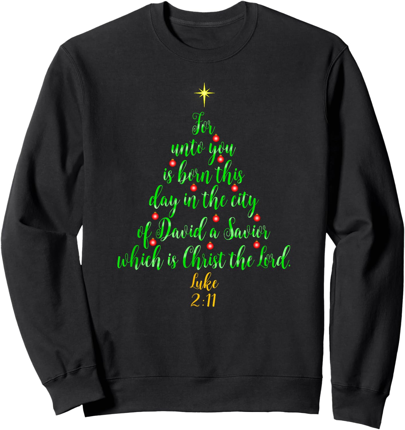 Christian Christmas Shirts Unto You Is Born A Savior Tree Sweatshirt - Sweatshirt | Black