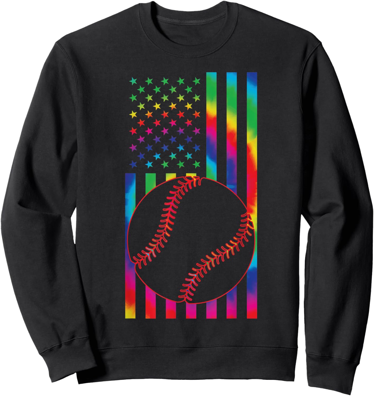 ball of Baseball Tie dye American Flag baseball sport Sweatshirt - Sweatshirt | Black