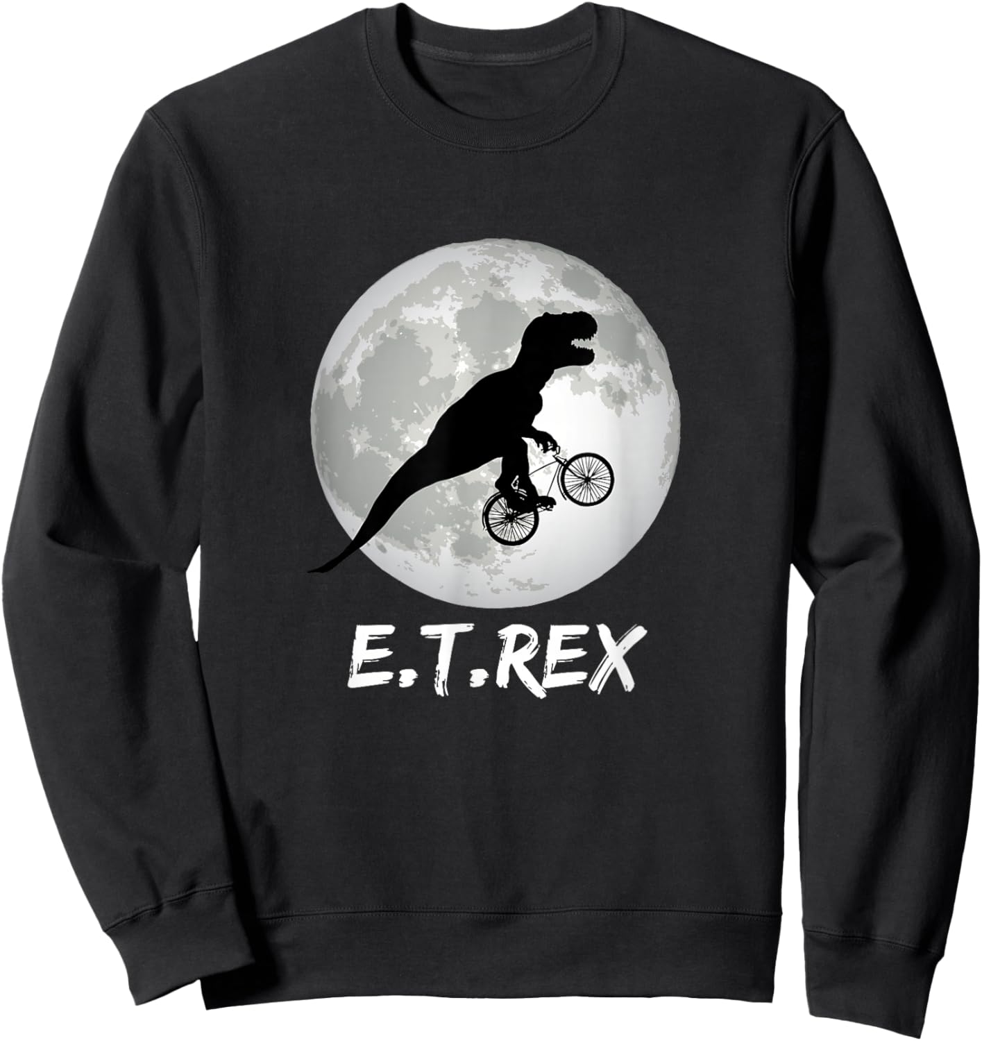 E.T. Rex Funny Dinosaur Shirt T-Rex on Bike Over The Moon Sweatshirt - Sweatshirt | Black