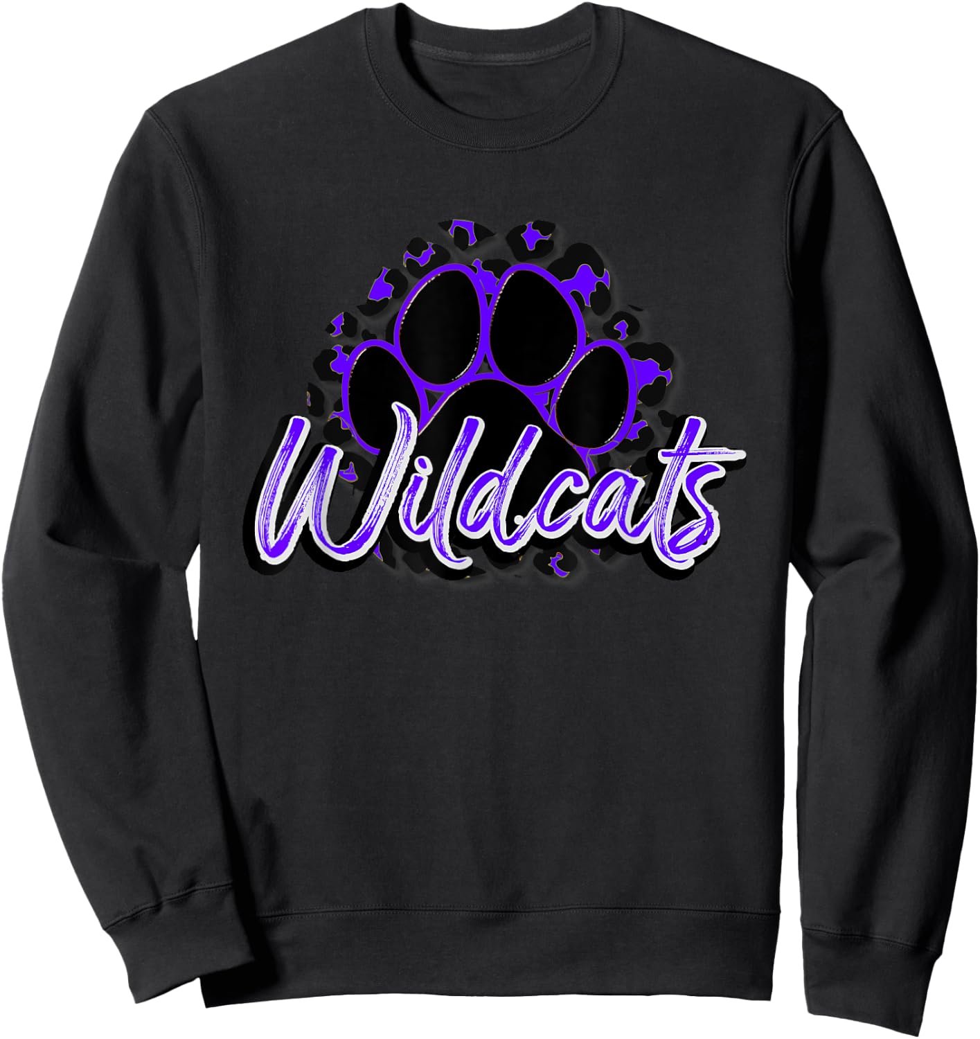 Wildcats Purple Black Cheetah School Sports Fan Team Spirit Sweatshirt - Sweatshirt | Black