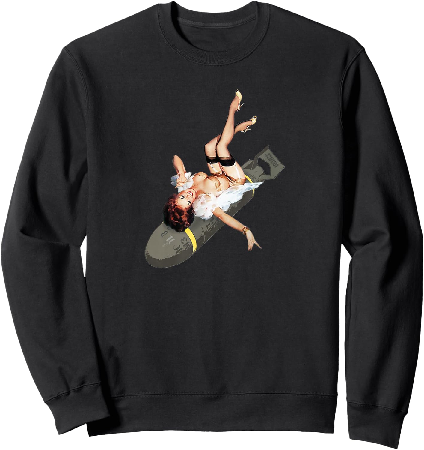 Pinup Girl Bombs Away WW2 Vintage Poster Sweatshirt - Sweatshirt | Black