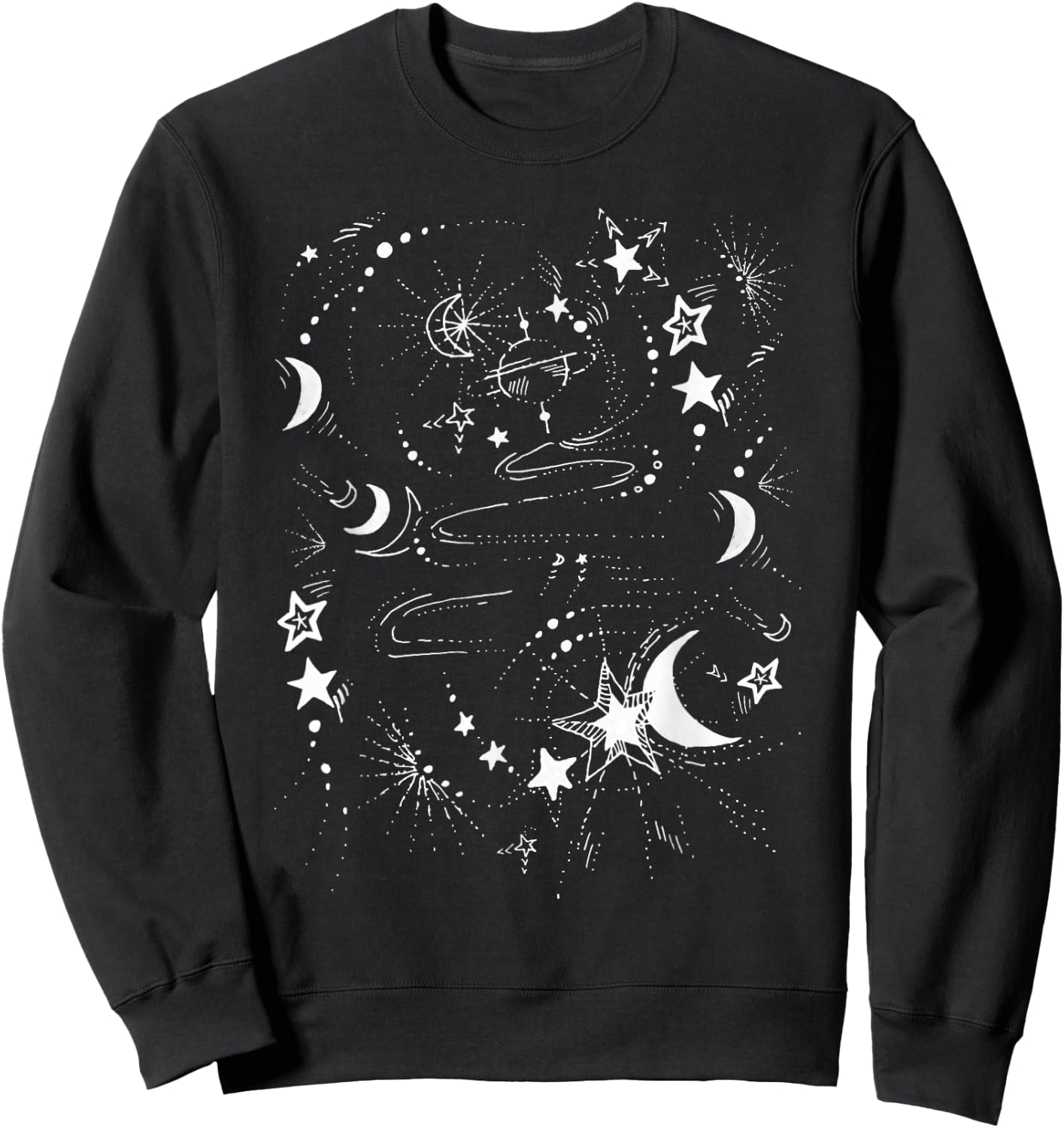 Starry Universe Illustration Moon Stars Celestial Night Sky Sweatshirt - Sweatshirt | Black