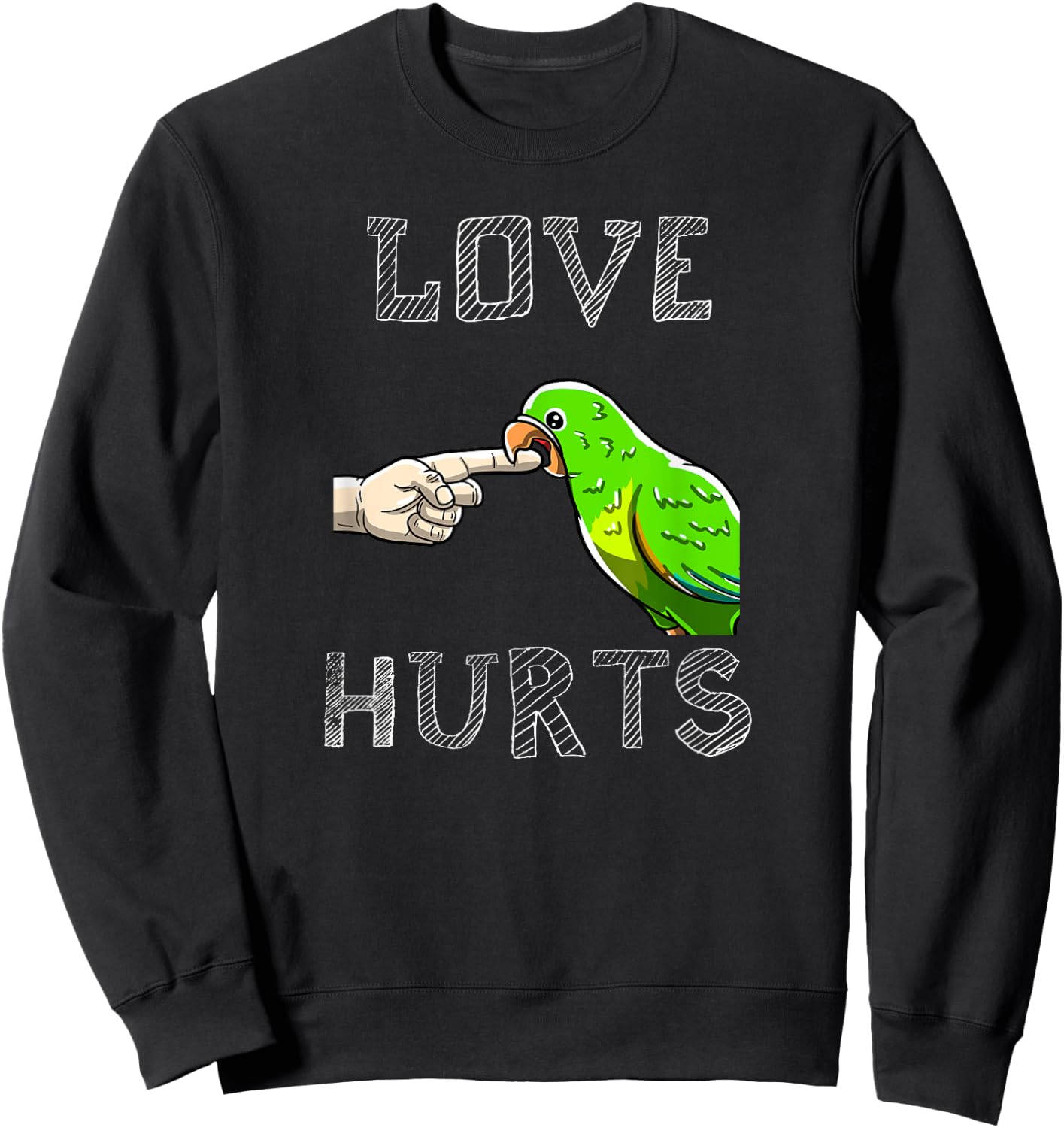 BoredKoalas Bird Parrot Love Hurts Parrot Biting Finger Funny Pet Bird Lover Gift Sweatshirt - Sweatshirt | Black